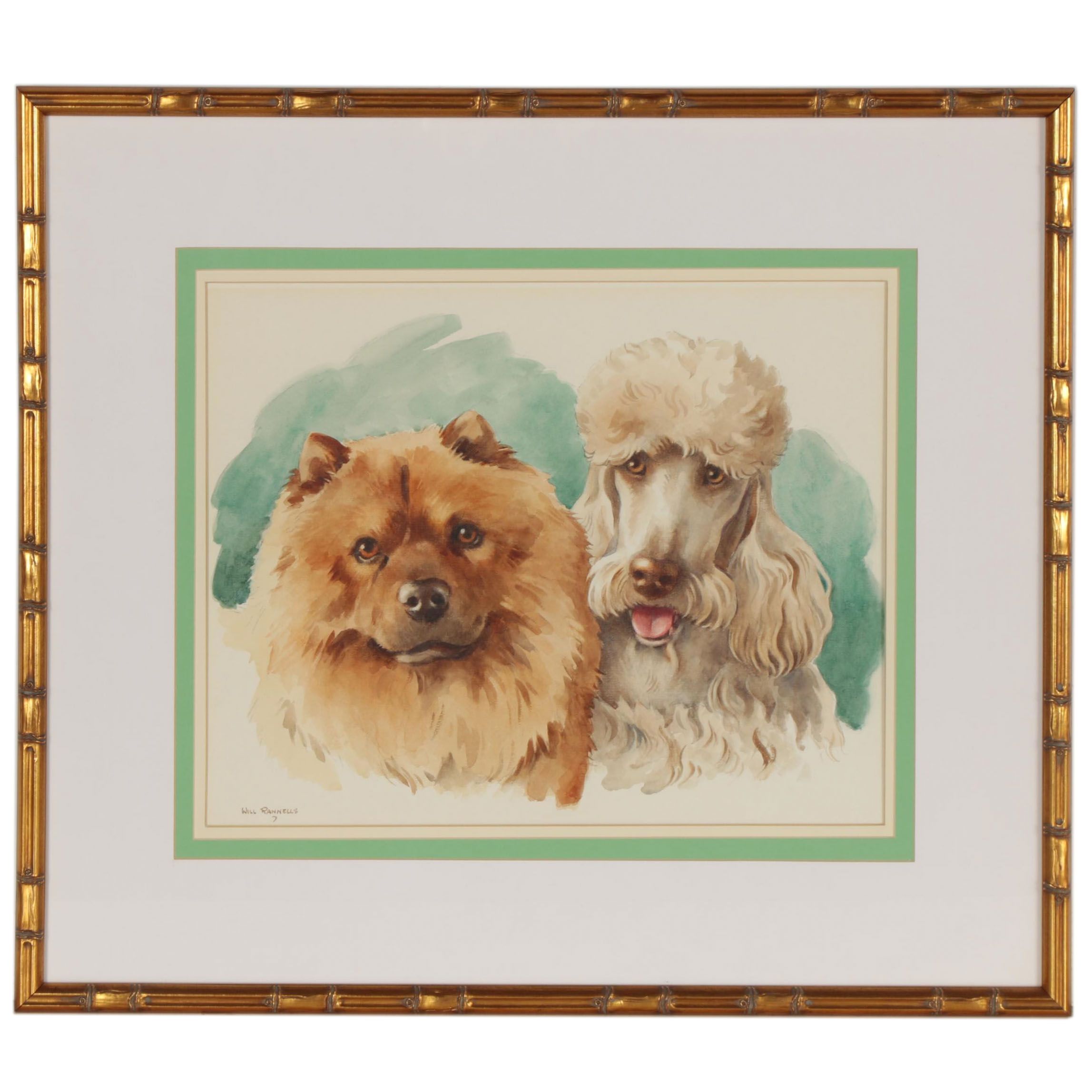 Will Rannells Canine Portrait Watercolor Painting, Mid-20th Century