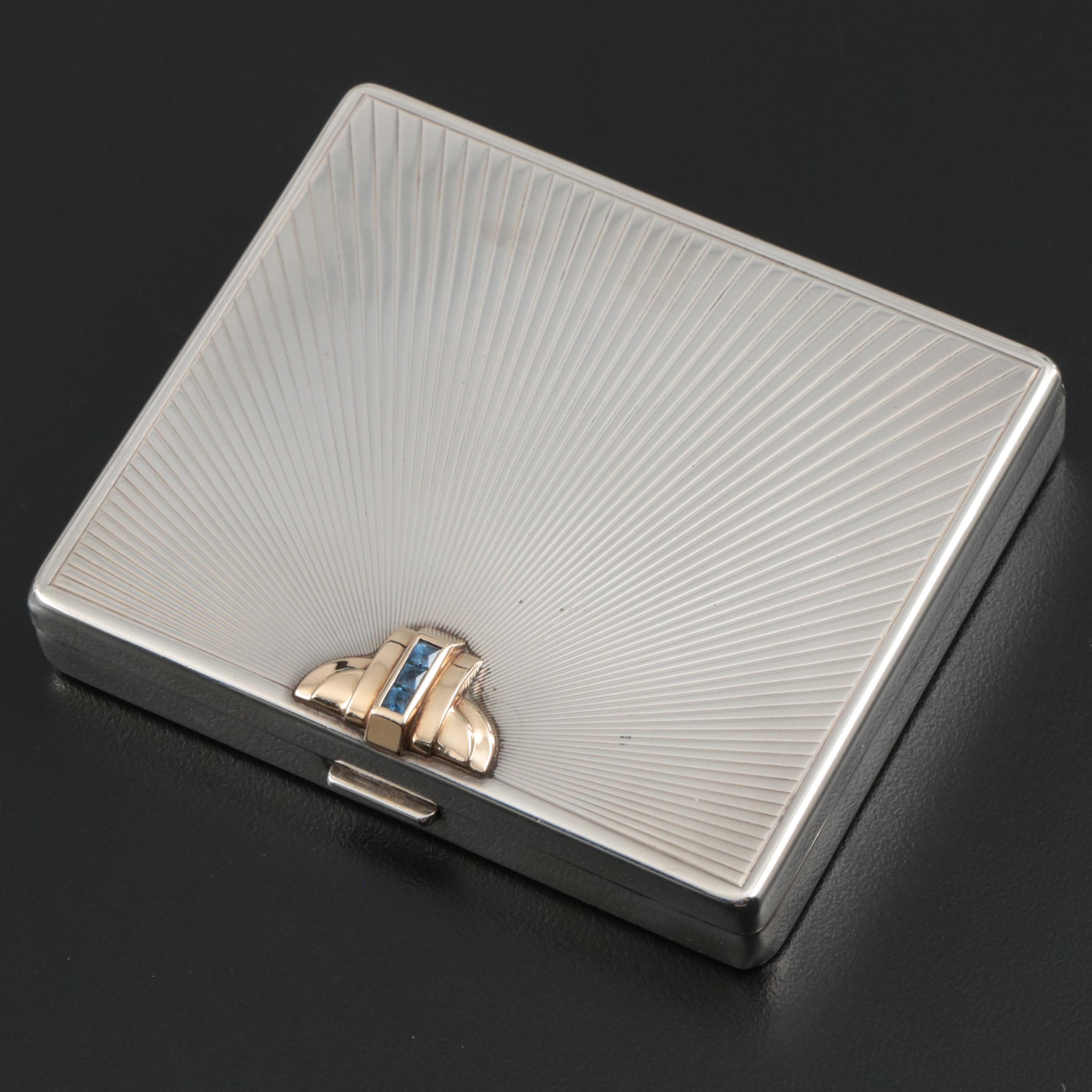 Art Deco Tiffany & Co. Sterling Silver, 14K Gold and Sapphire Cigarette Case