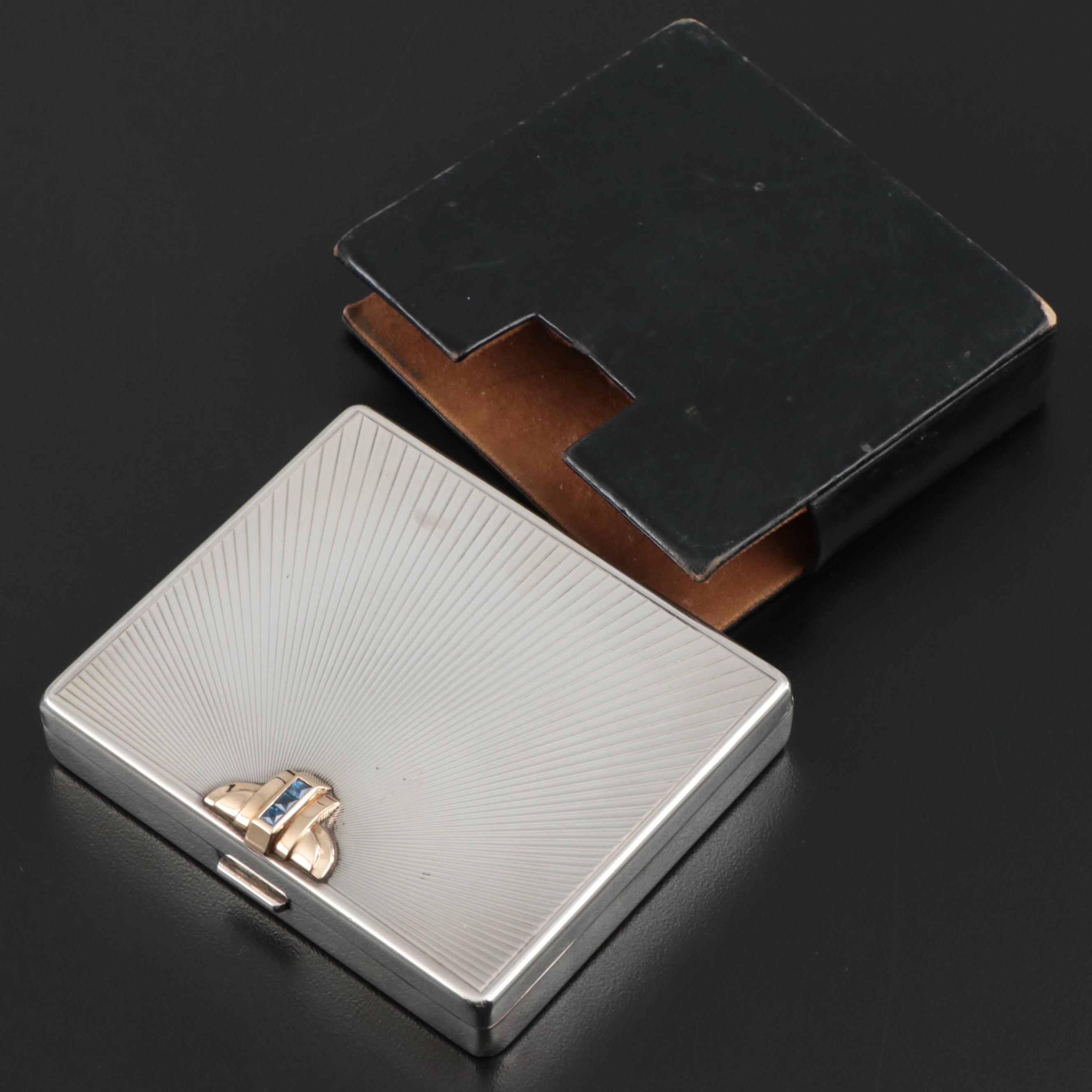 Art Deco Tiffany & Co. Sterling Silver, 14K Gold and Sapphire Cigarette Case