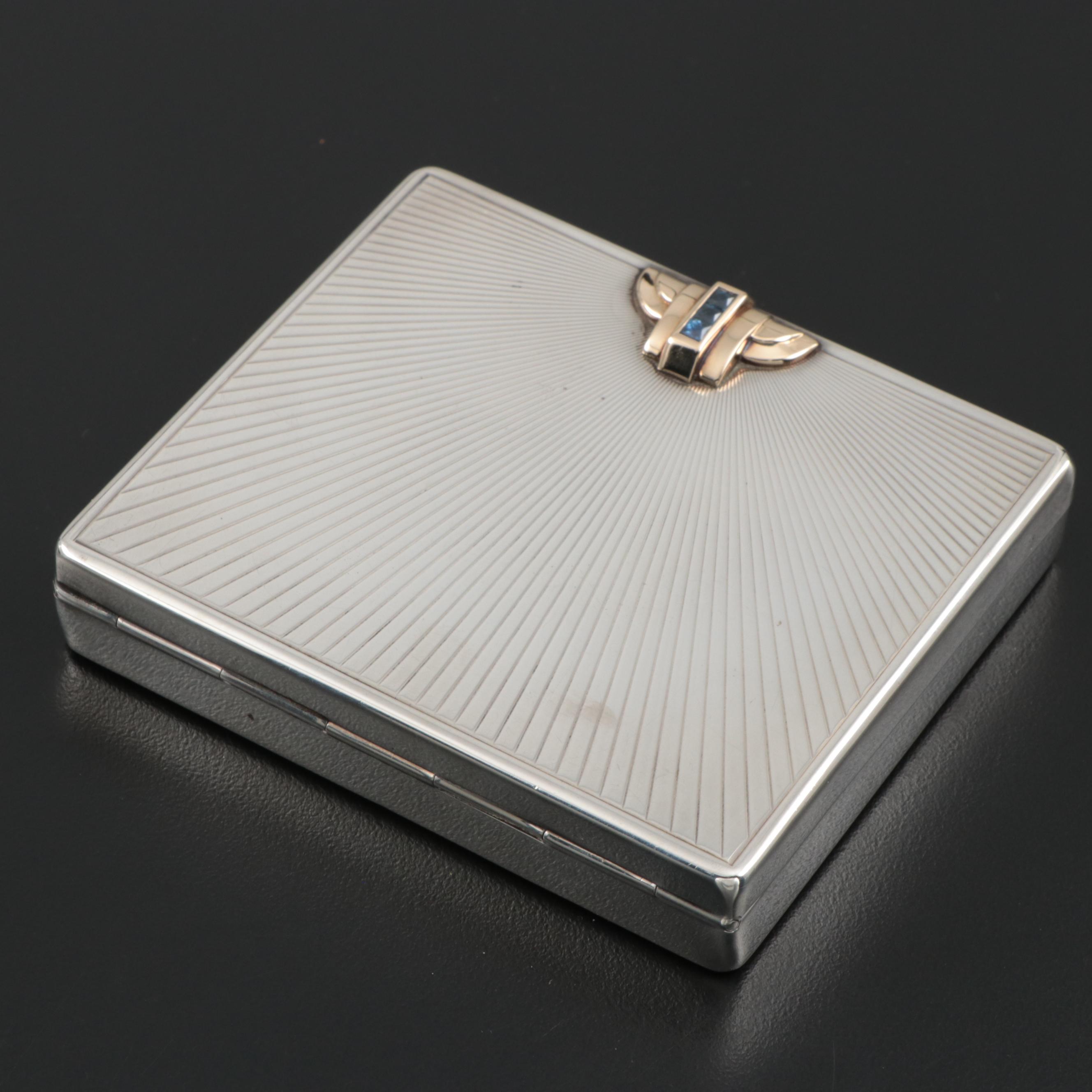 Art Deco Tiffany & Co. Sterling Silver, 14K Gold and Sapphire Cigarette Case