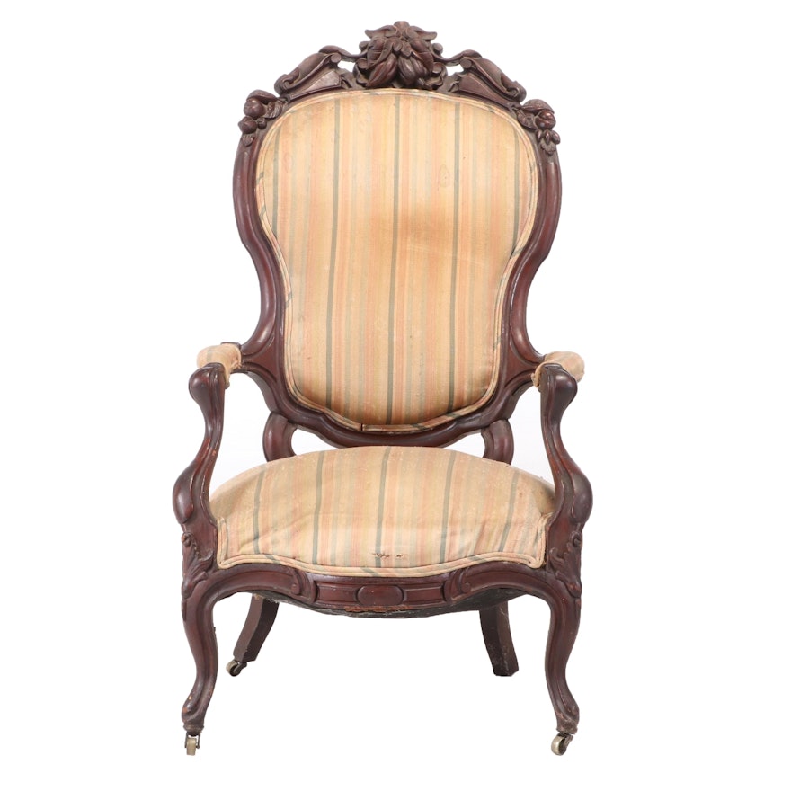 Victorian Rococo Revival Walnut Armchair, Third Quarter 19th Century
