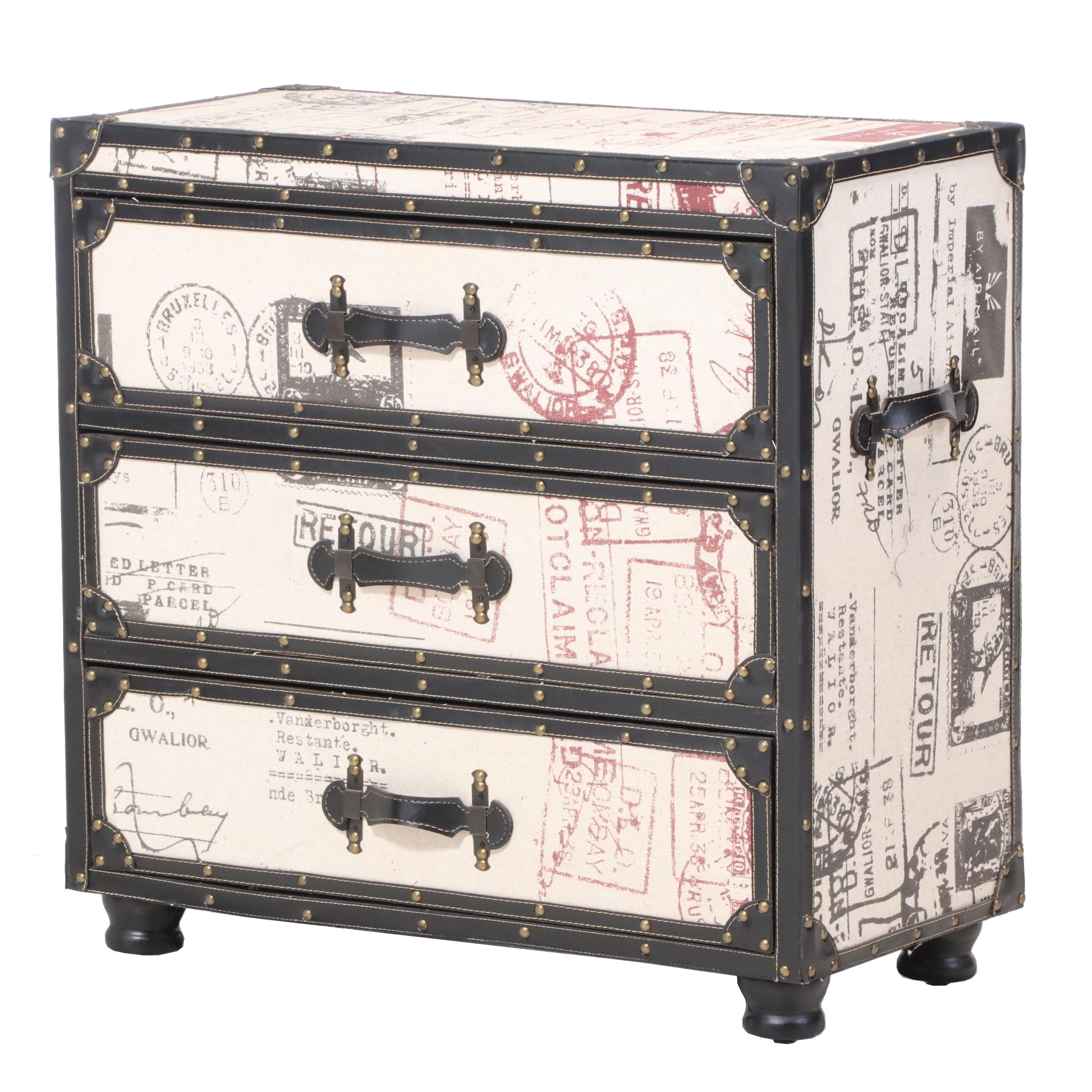 Pier 1 Imports "Rhodes" Canvas-Lined and Faux-Leather Steamer Trunk-Form Chest