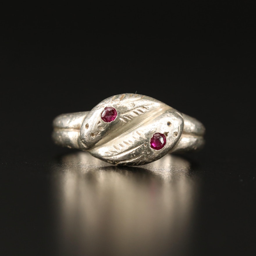 Sterling Silver Double Snake Ruby Ring