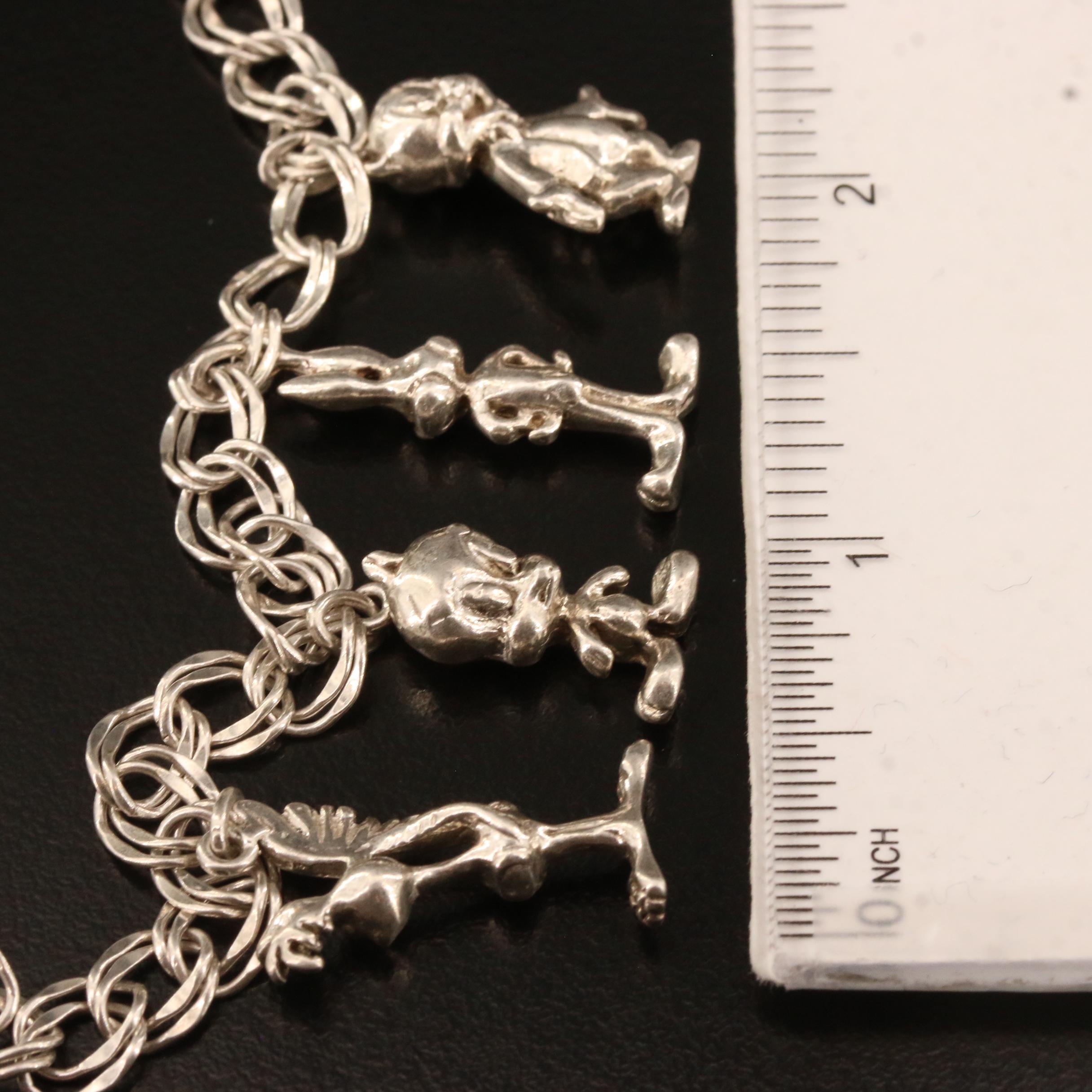 1990 Warner Brothers "Looney Toons" Sterling Silver Charm Bracelet