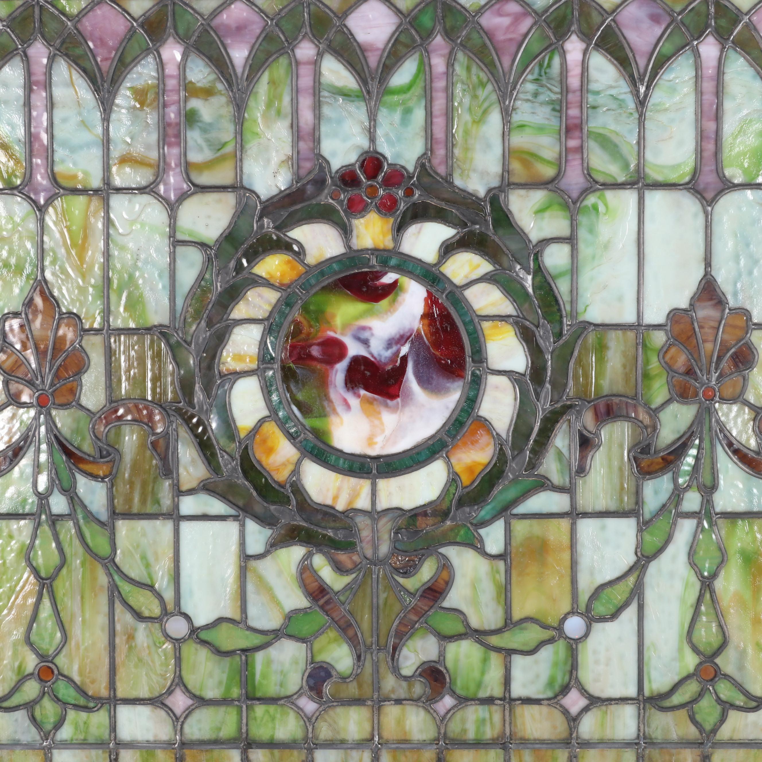 Stained and Slag Glass Famed Hanging Window Panel