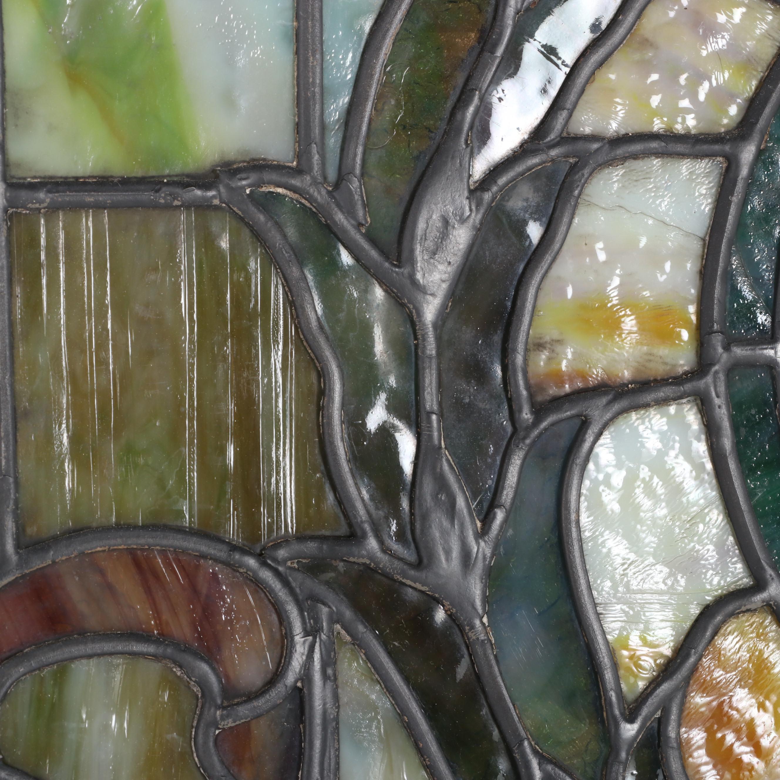 Stained and Slag Glass Famed Hanging Window Panel