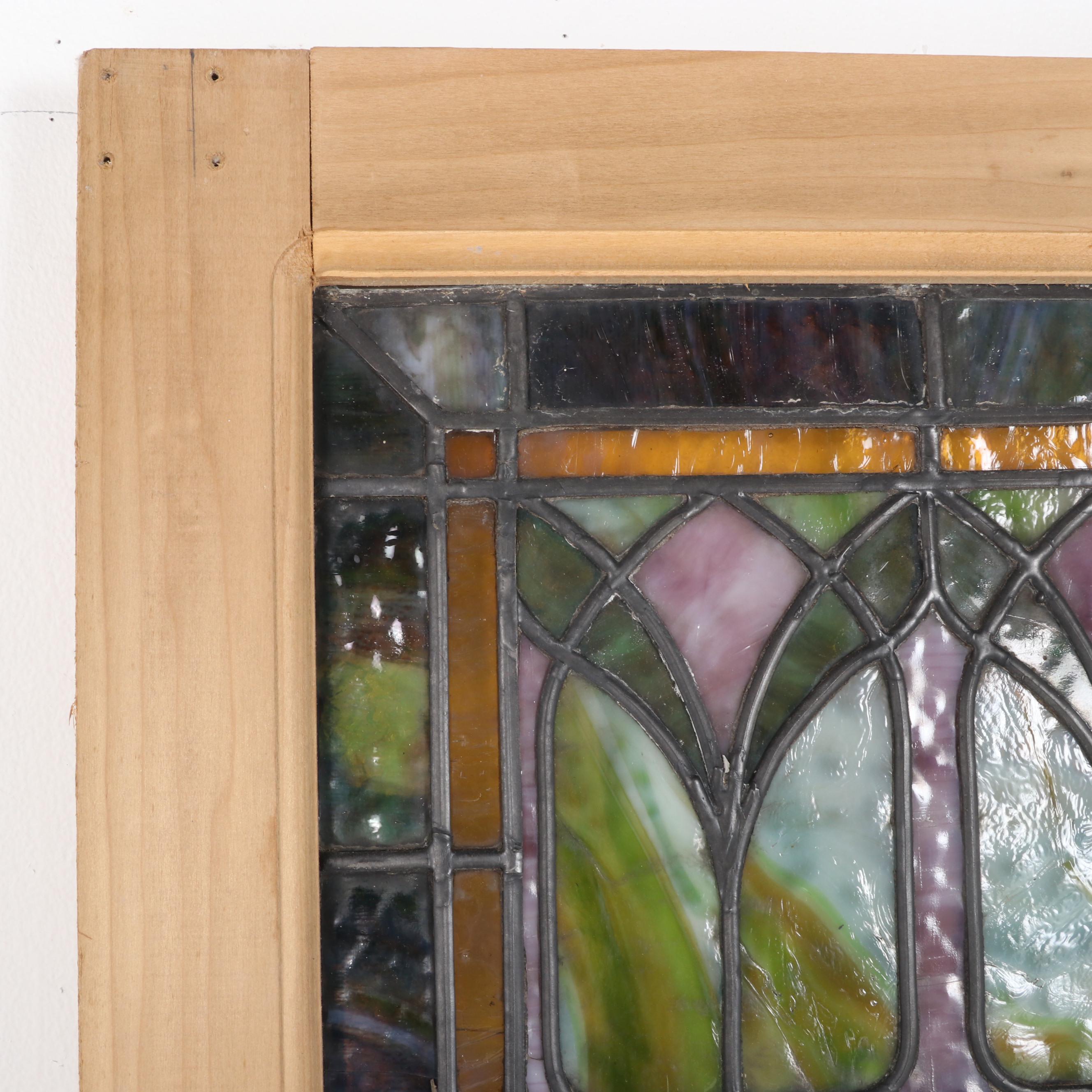 Stained and Slag Glass Famed Hanging Window Panel