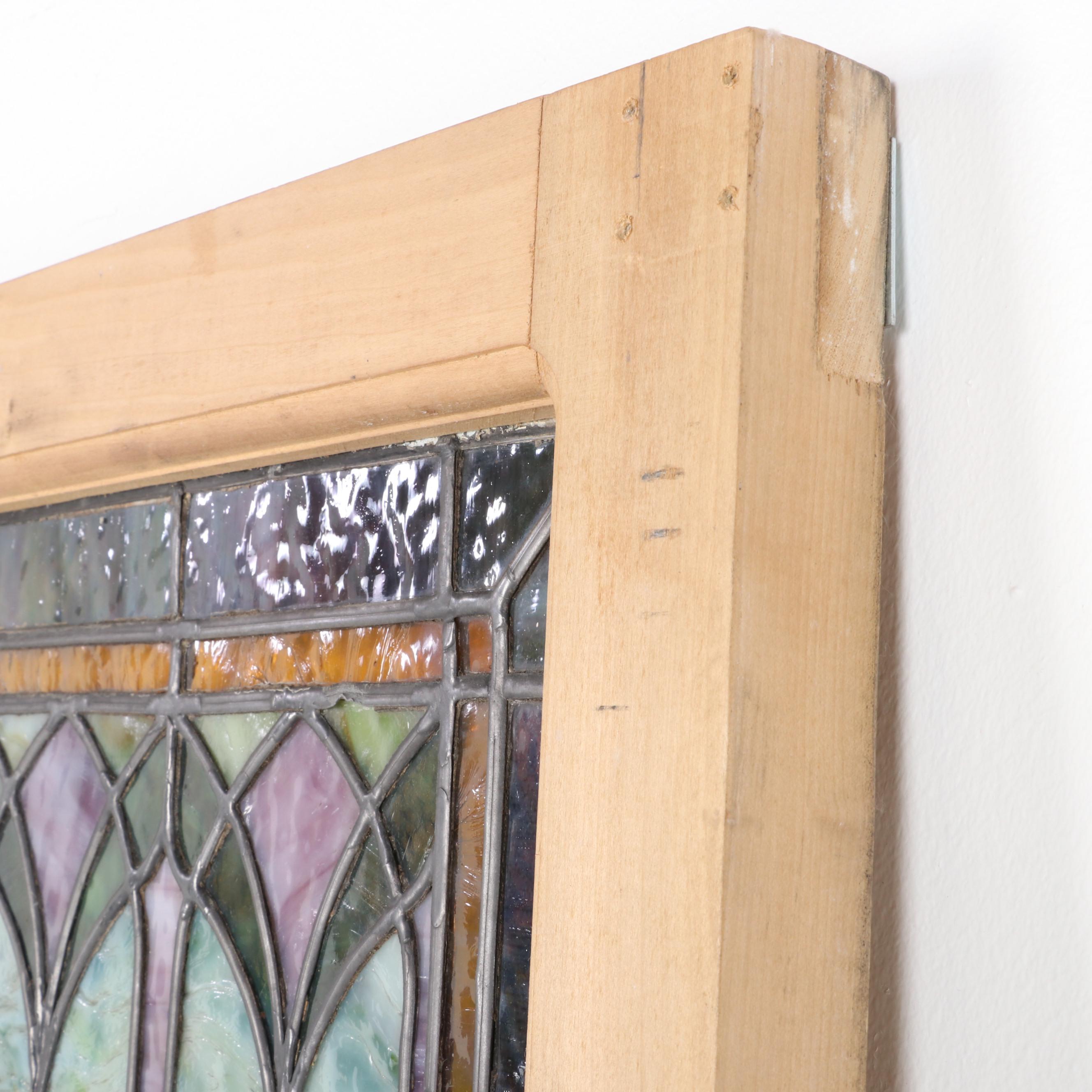 Stained and Slag Glass Famed Hanging Window Panel