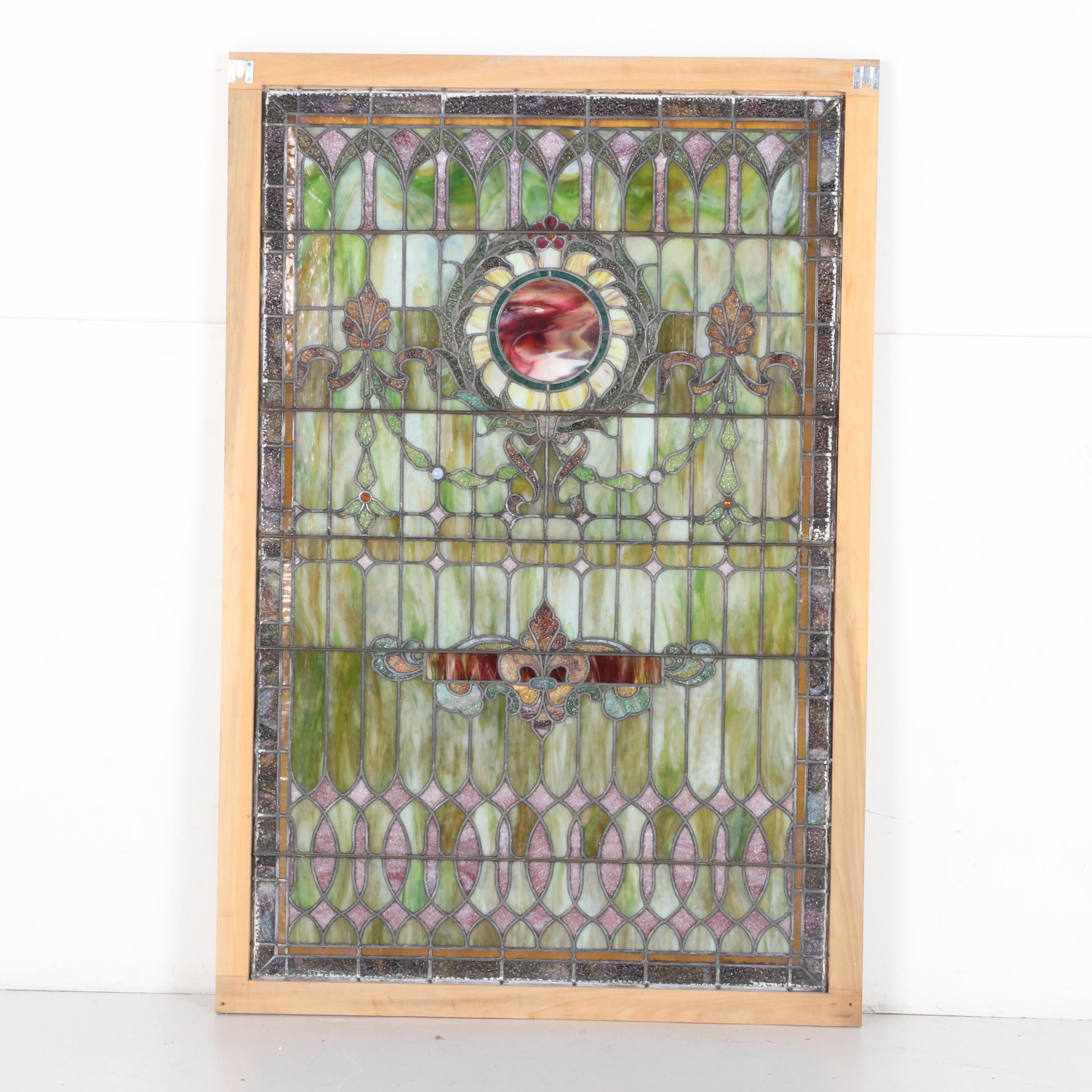 Stained and Slag Glass Famed Hanging Window Panel