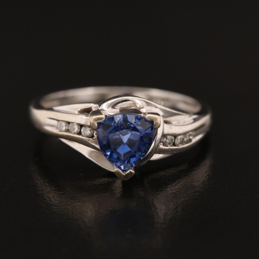 10K Sapphire and Channel Set Diamond Ring