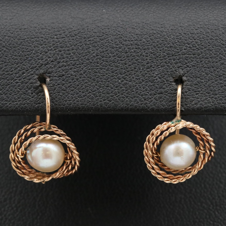 14K Pearl Twisted Rope Earrings