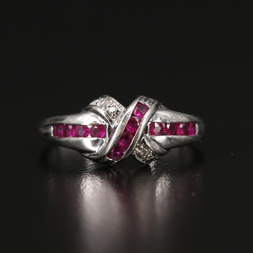 10K Ruby and Diamond Crossover Ring