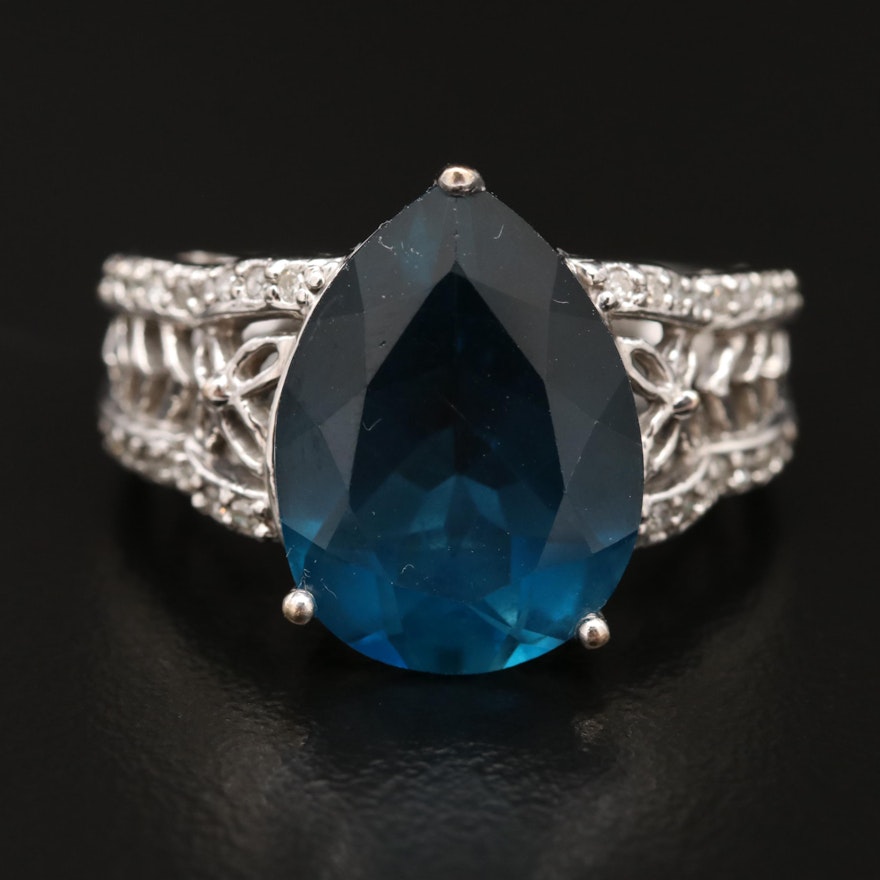 14K London Blue Topaz and Diamond Teardrop Ring