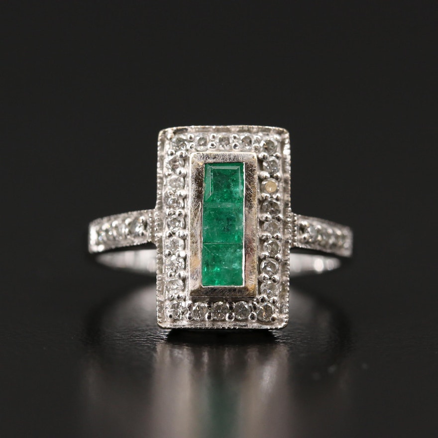 14K Emerald and Diamond Rectangular Ring