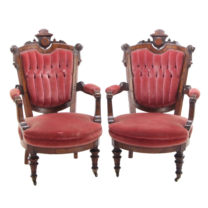 Pair of Victorian, Renaissance Revival Walnut Armchairs, Late 19th Century