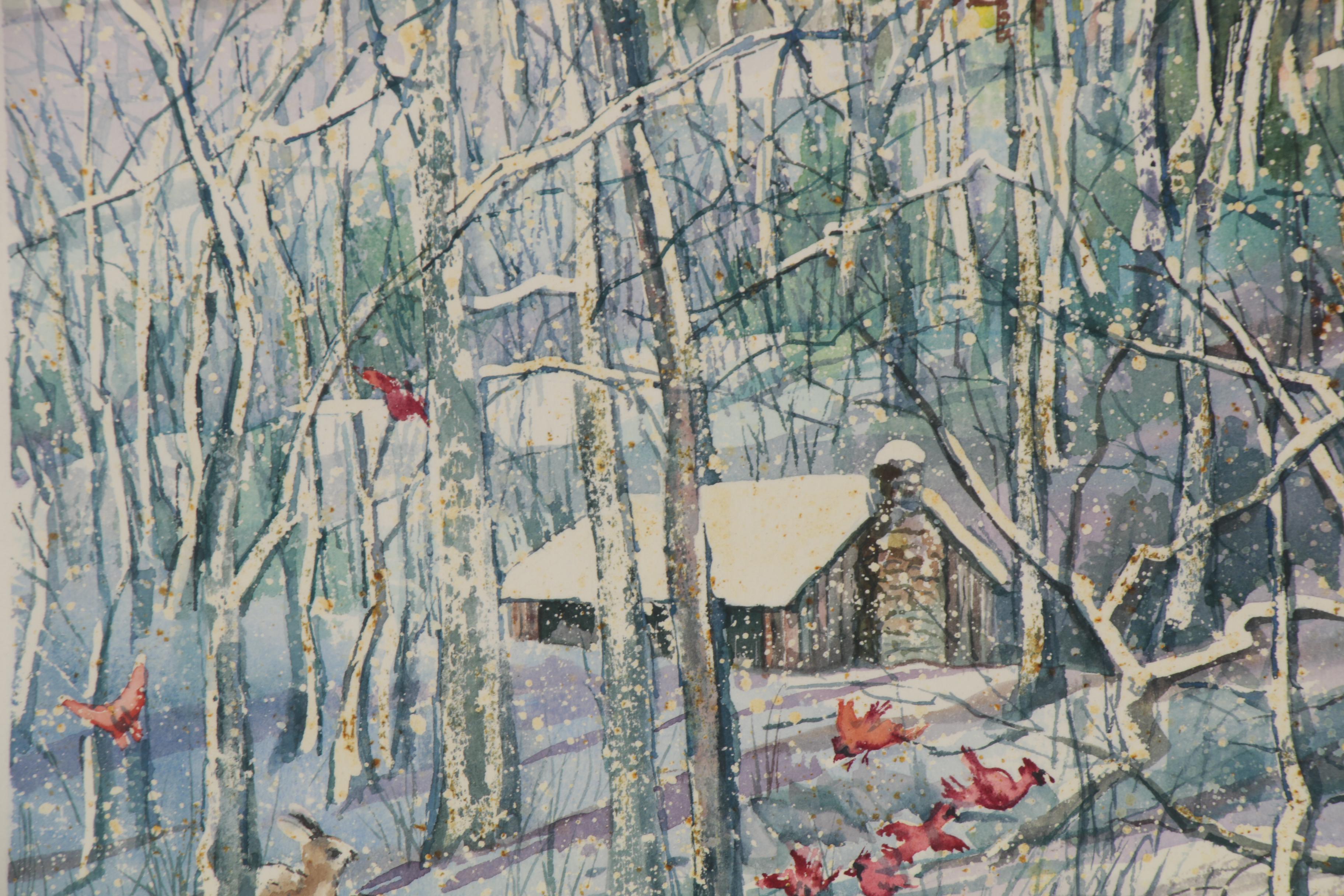 Wanda Prillaman Christmas Watercolor Painting "Martinsville City Park", 1989