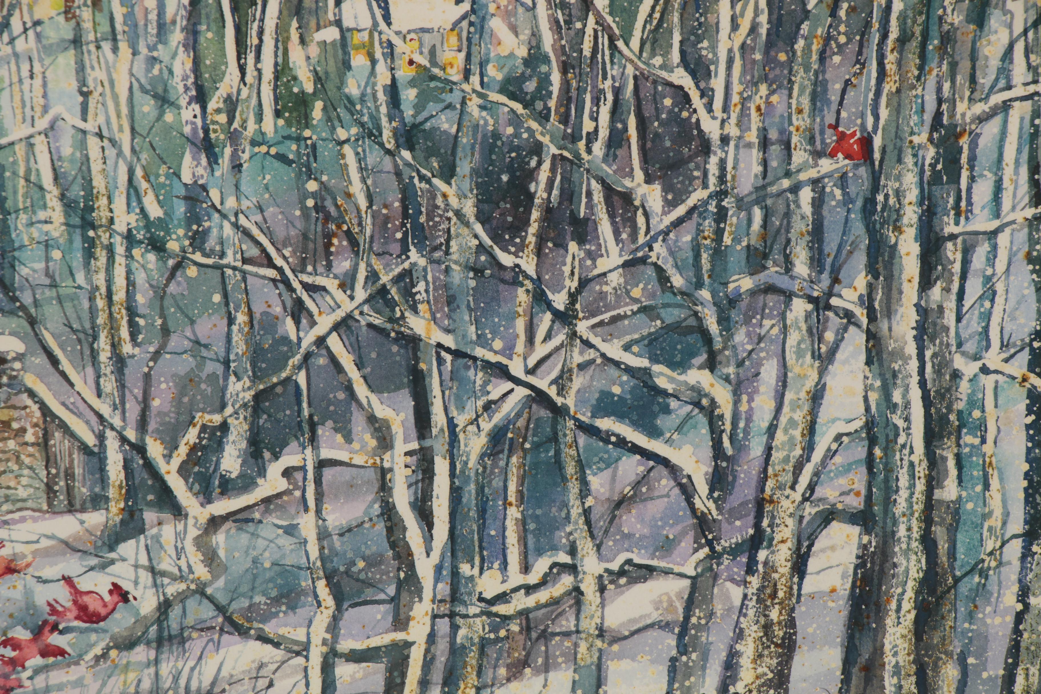 Wanda Prillaman Christmas Watercolor Painting "Martinsville City Park", 1989