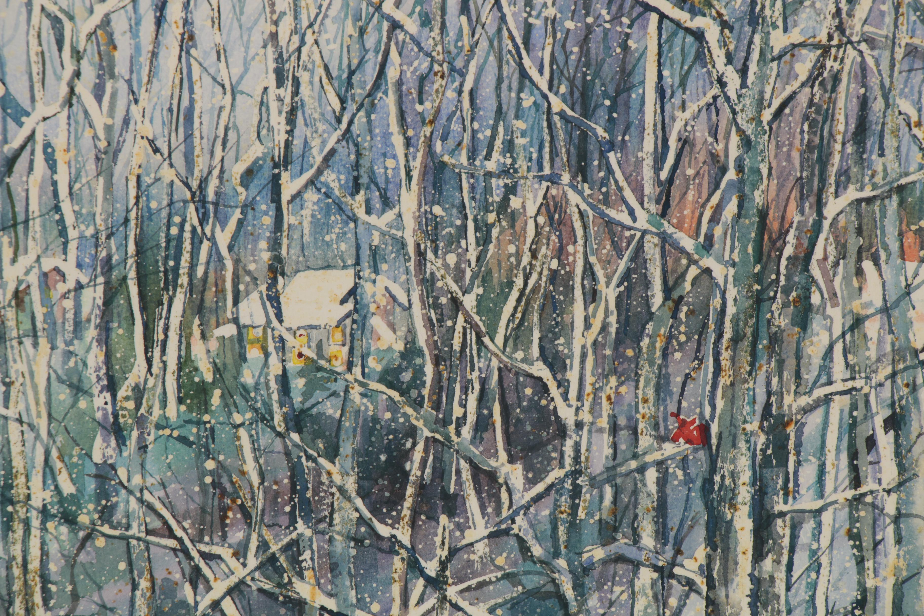 Wanda Prillaman Christmas Watercolor Painting "Martinsville City Park", 1989