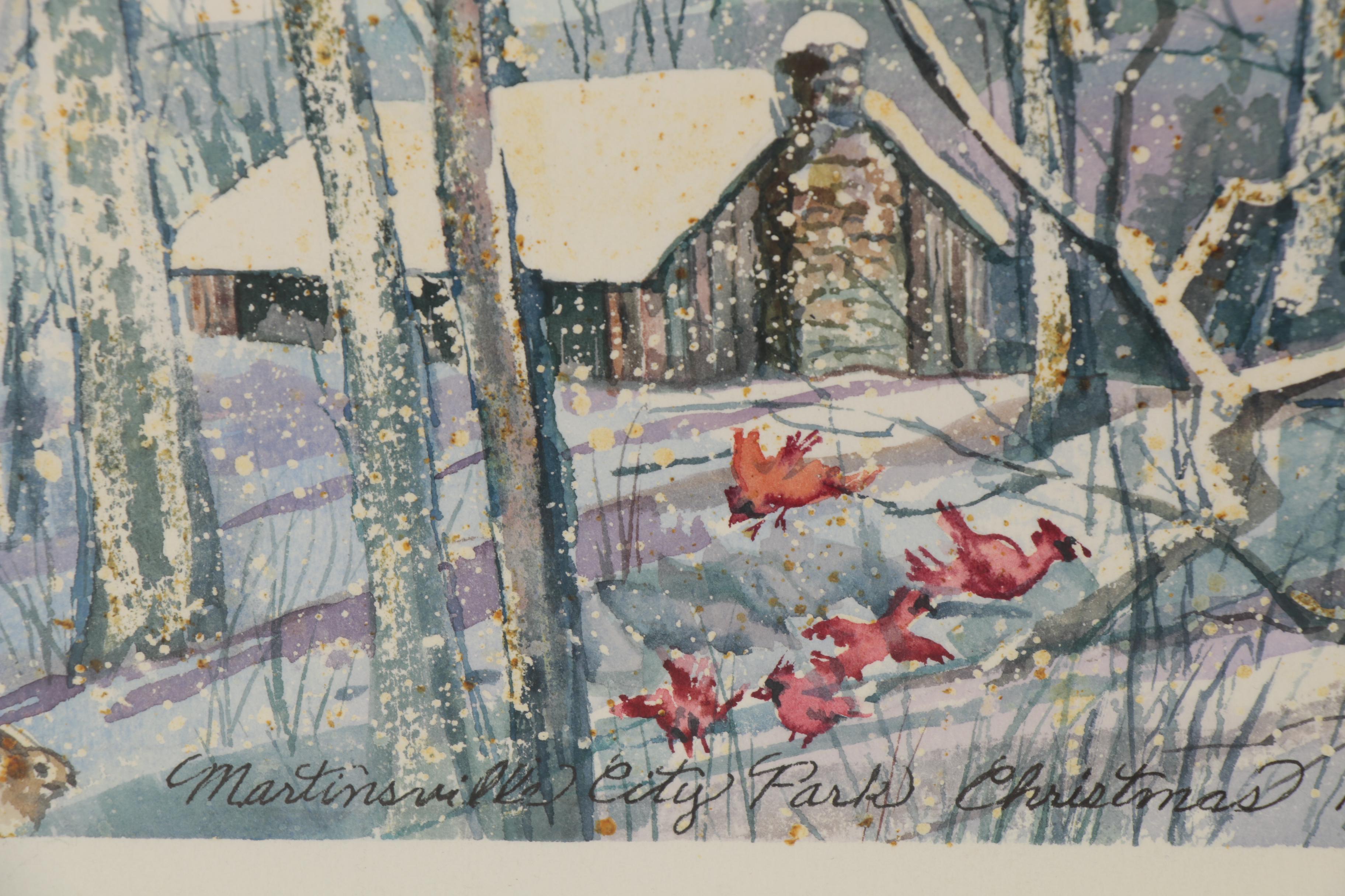Wanda Prillaman Christmas Watercolor Painting "Martinsville City Park", 1989