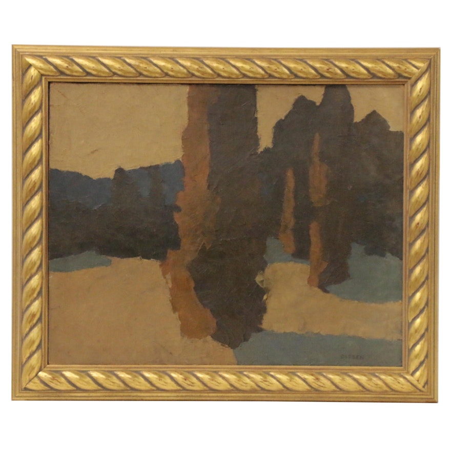 Olaf Olesen Oil Painting of Shadowed Landscape