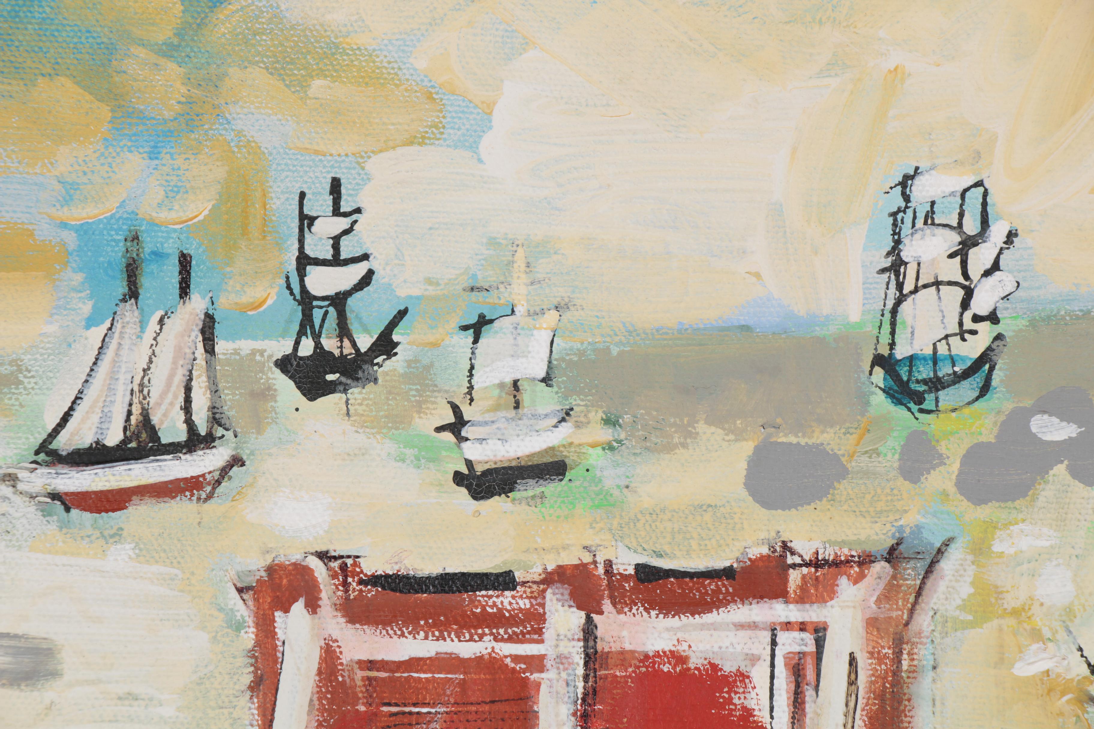 Charles Cobelle Acrylic Painting of a Suspension Bridge