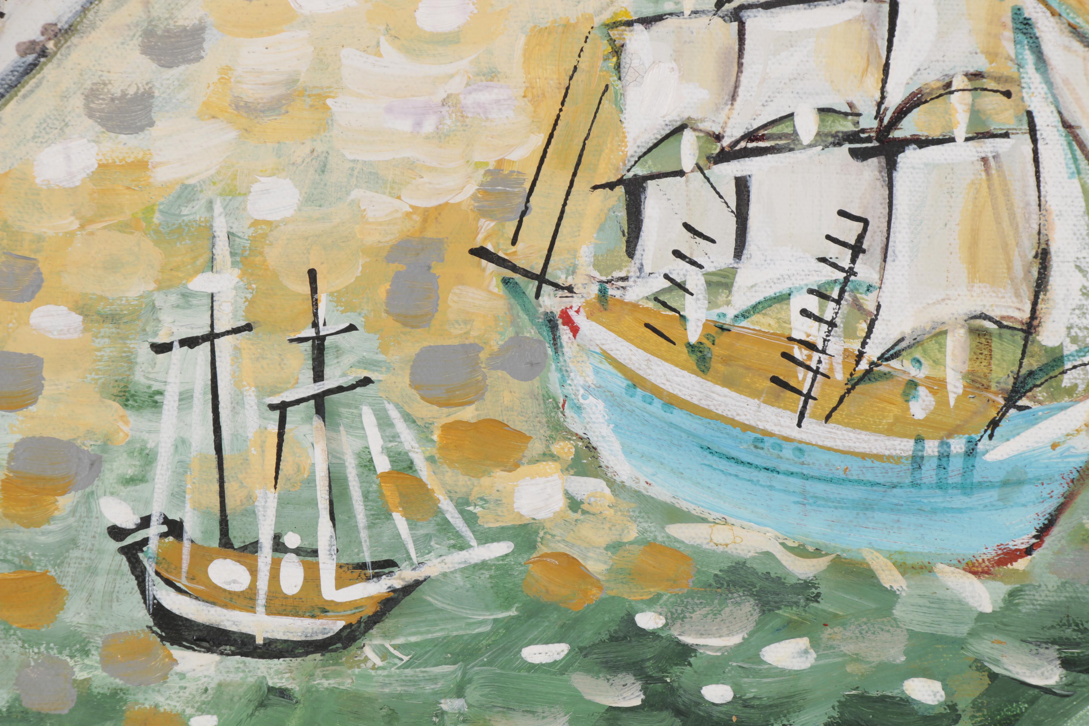 Charles Cobelle Acrylic Painting of a Suspension Bridge