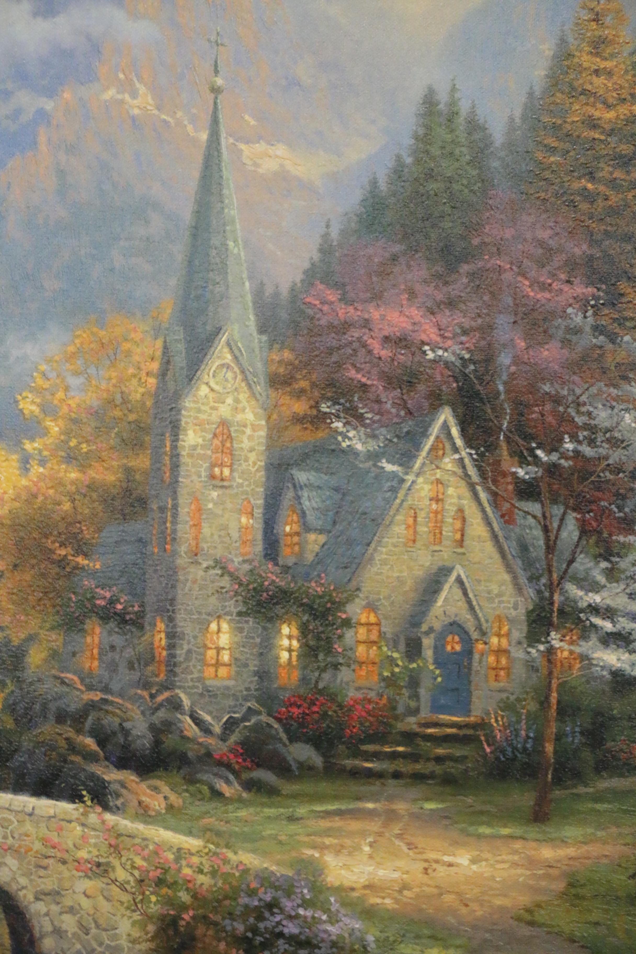Thomas Kinkade Hand Embellished Offset Lithograph "The Mountain Chapel", 1998