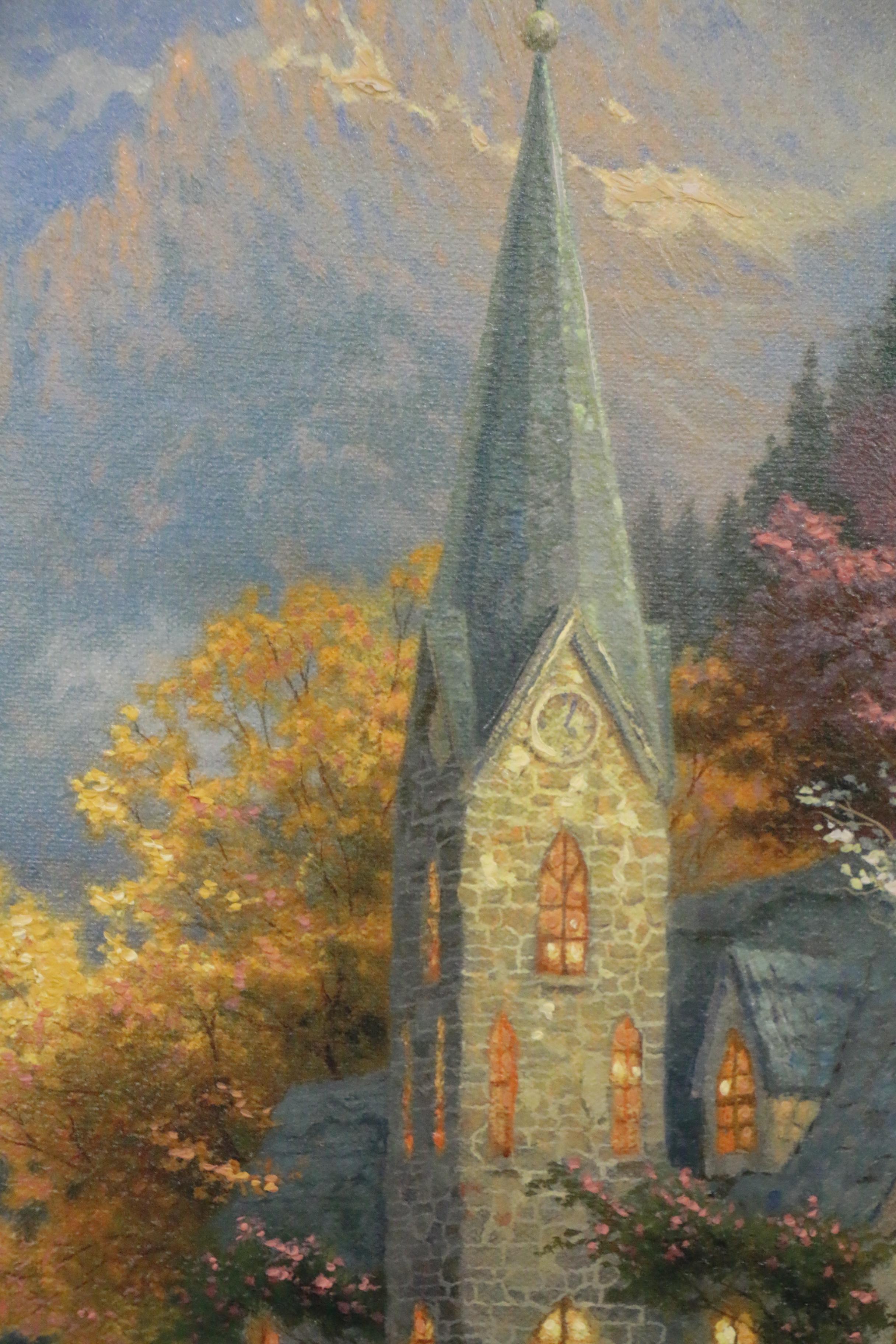 Thomas Kinkade Hand Embellished Offset Lithograph "The Mountain Chapel", 1998
