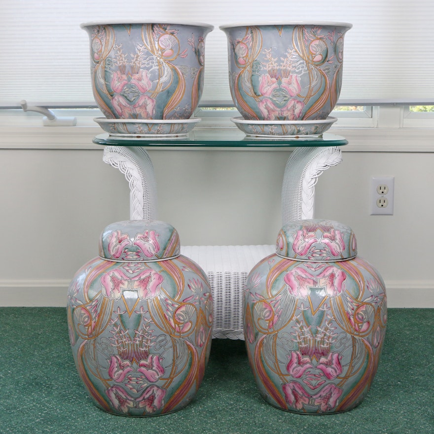 Chinese Ceramic Planters and Ginger Jars, Mid to Late 20th Century