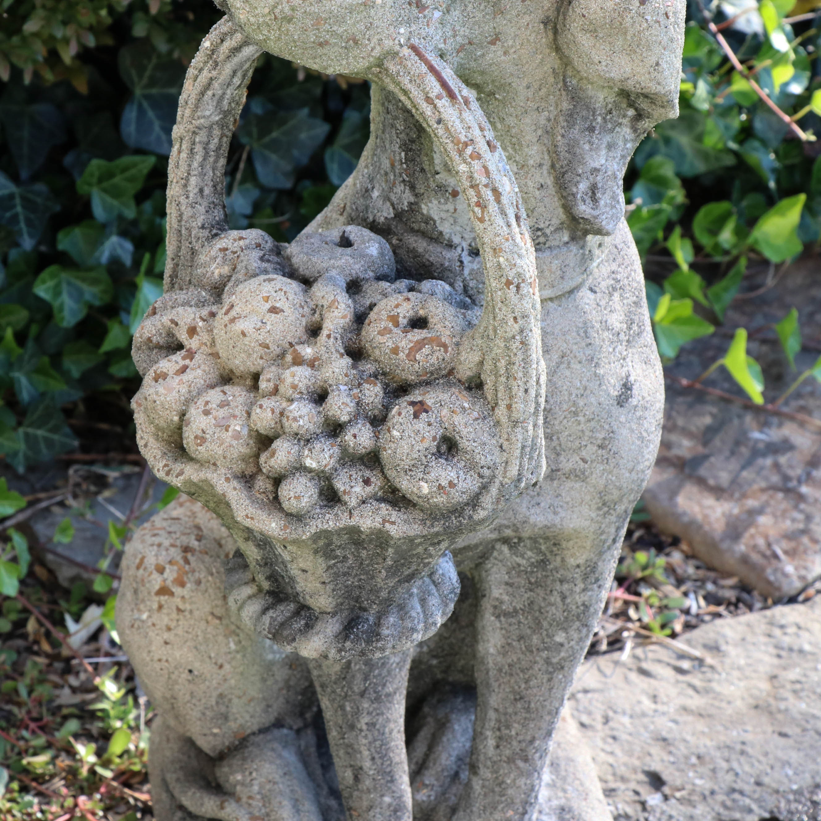 Concrete Garden Statues of Dogs with Flower Baskets, 20th Century