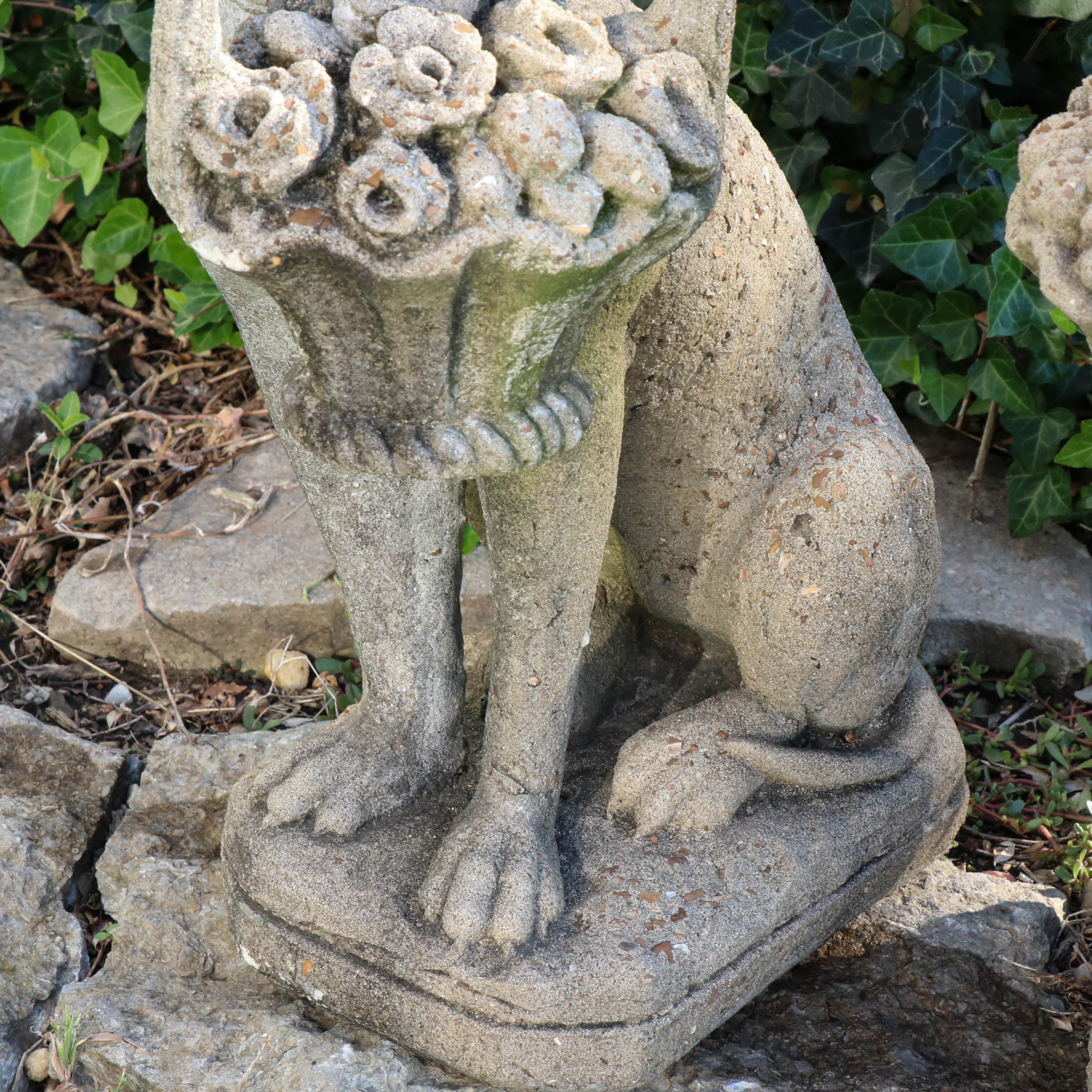 Concrete Garden Statues of Dogs with Flower Baskets, 20th Century