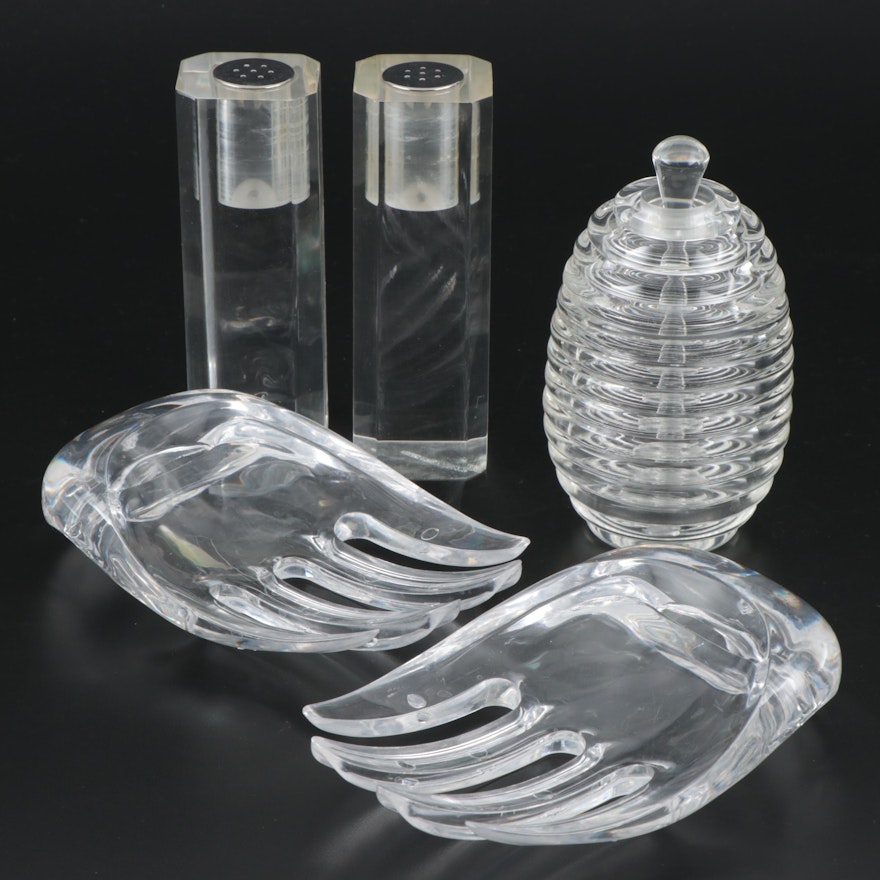 U.S. Acrylic Inc. Honey Jar with Other Acyrlic Shakers and Salad Serving Hands