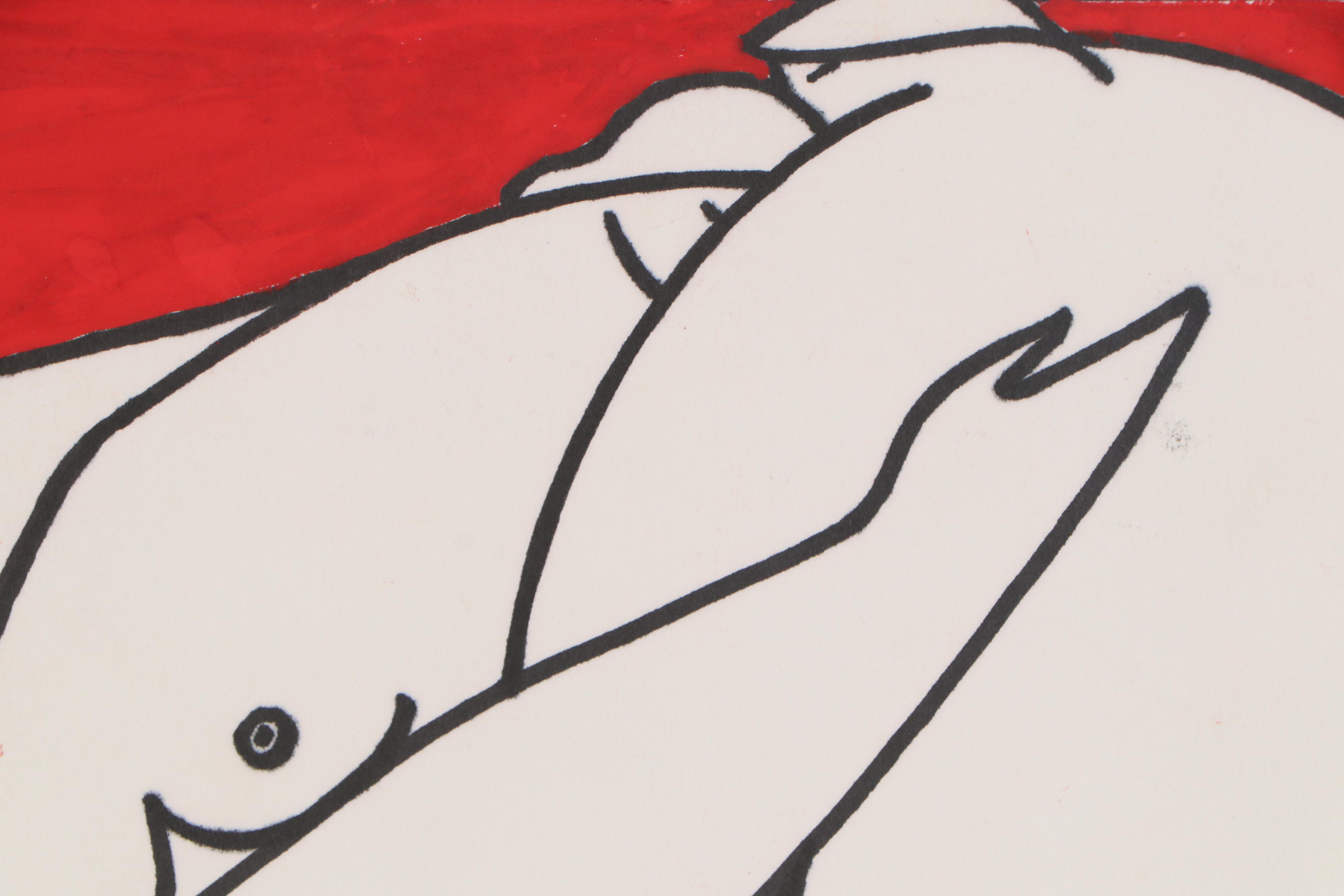 Jorge Sendra Acrylic and Ink Drawing of Nude Figures, 20th Century