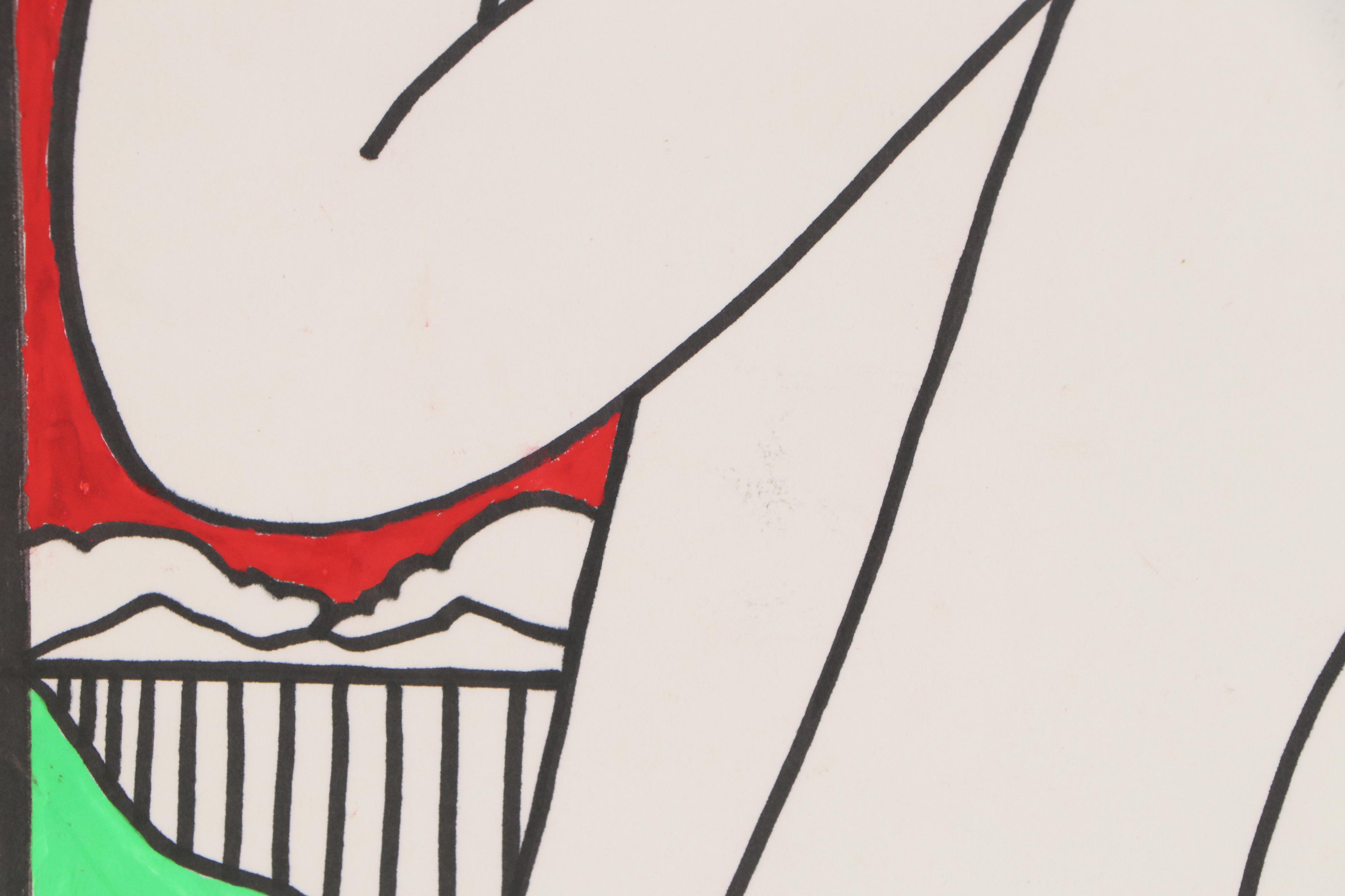 Jorge Sendra Acrylic and Ink Drawing of Nude Figures, 20th Century