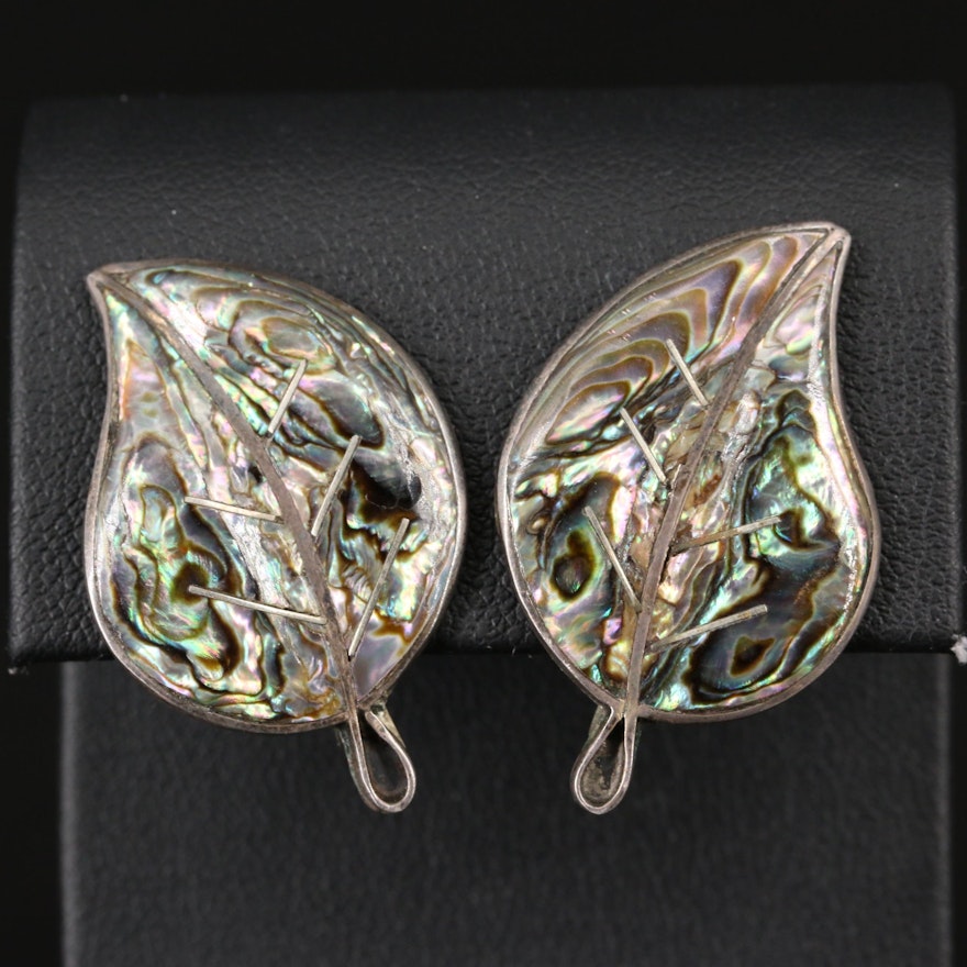 Sterling Silver Abalone Leaf Earrings