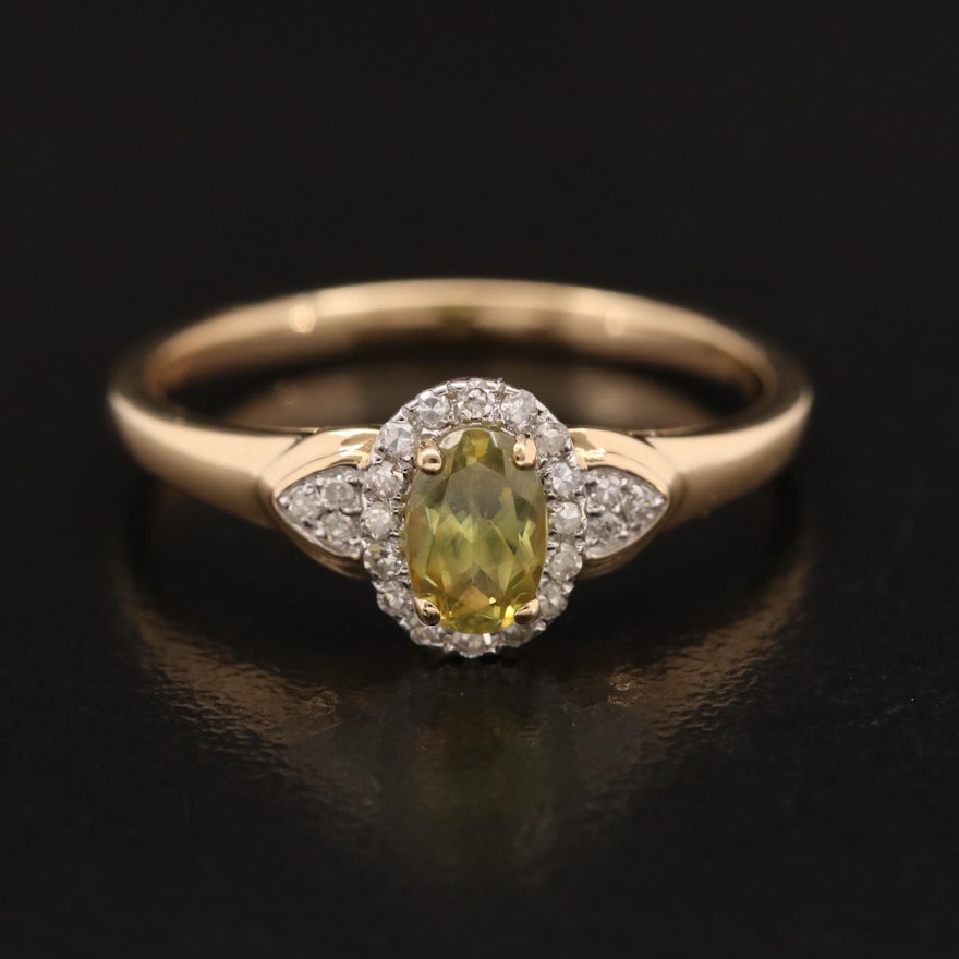 14K Sphene and Diamond Ring