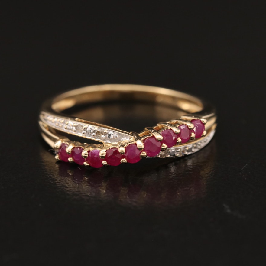 14K Diamond and Ruby Crossover Band
