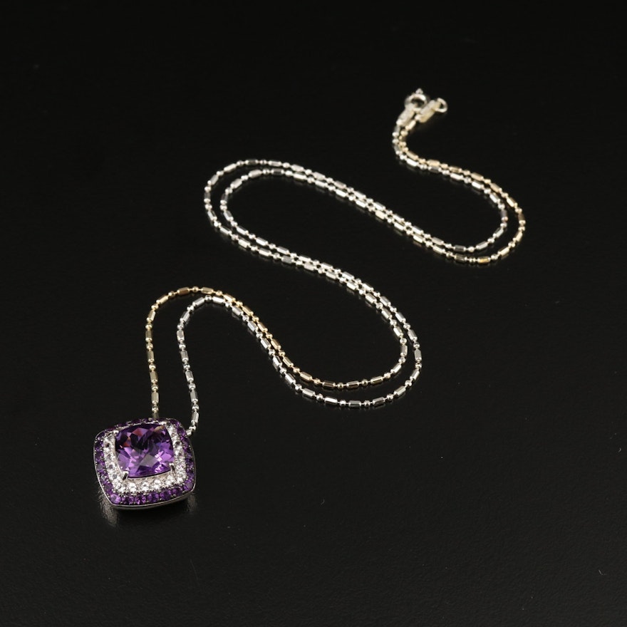 Sterling Silver Amethyst and Sapphire Pendant Necklace