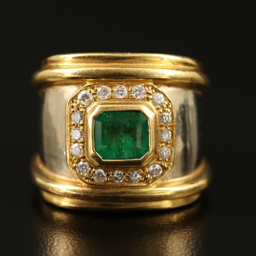 18K 1.02 CT Emerald and Diamond Ring