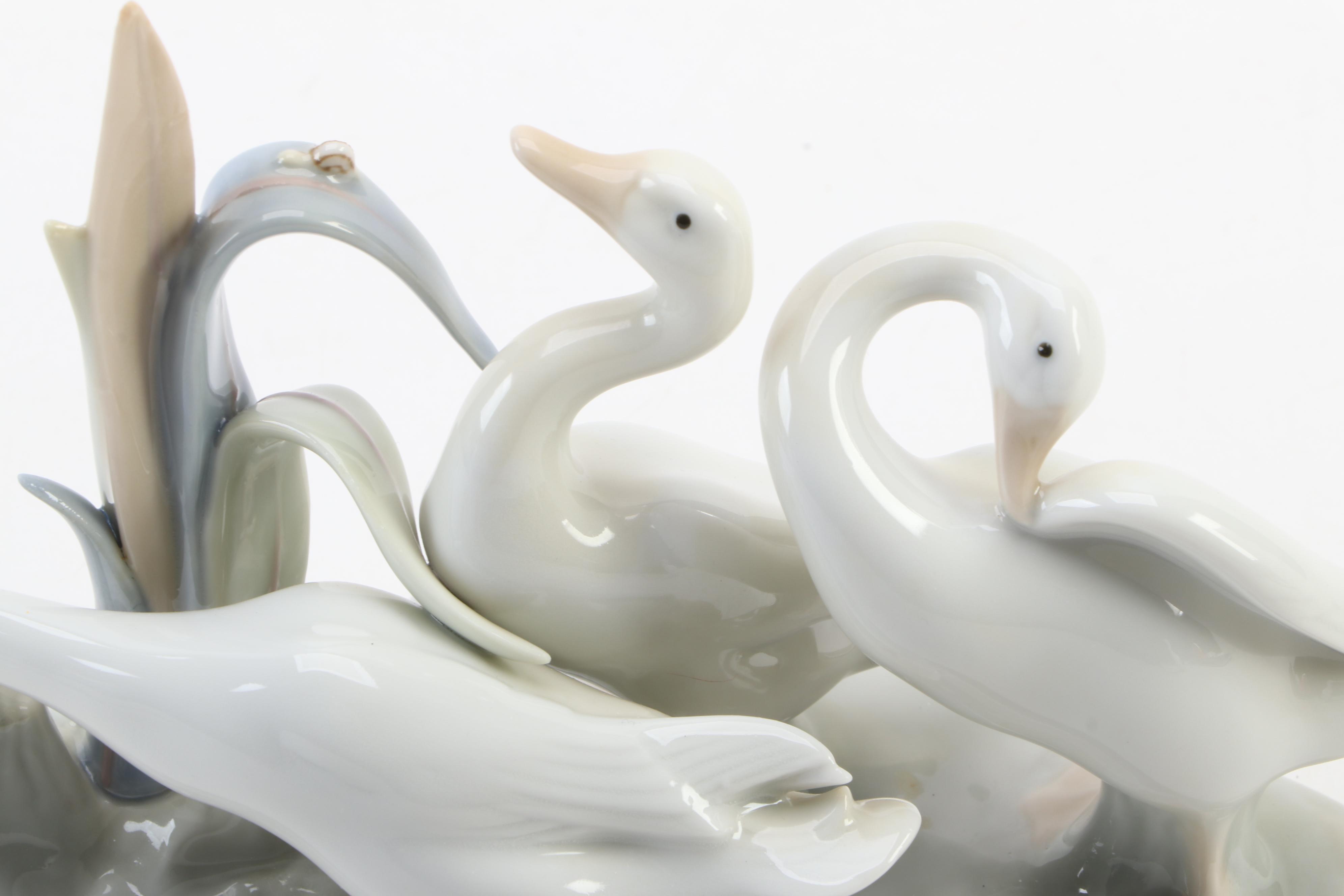 Lladró Spanish Porcelain Geese Figurines, Late 20th Century