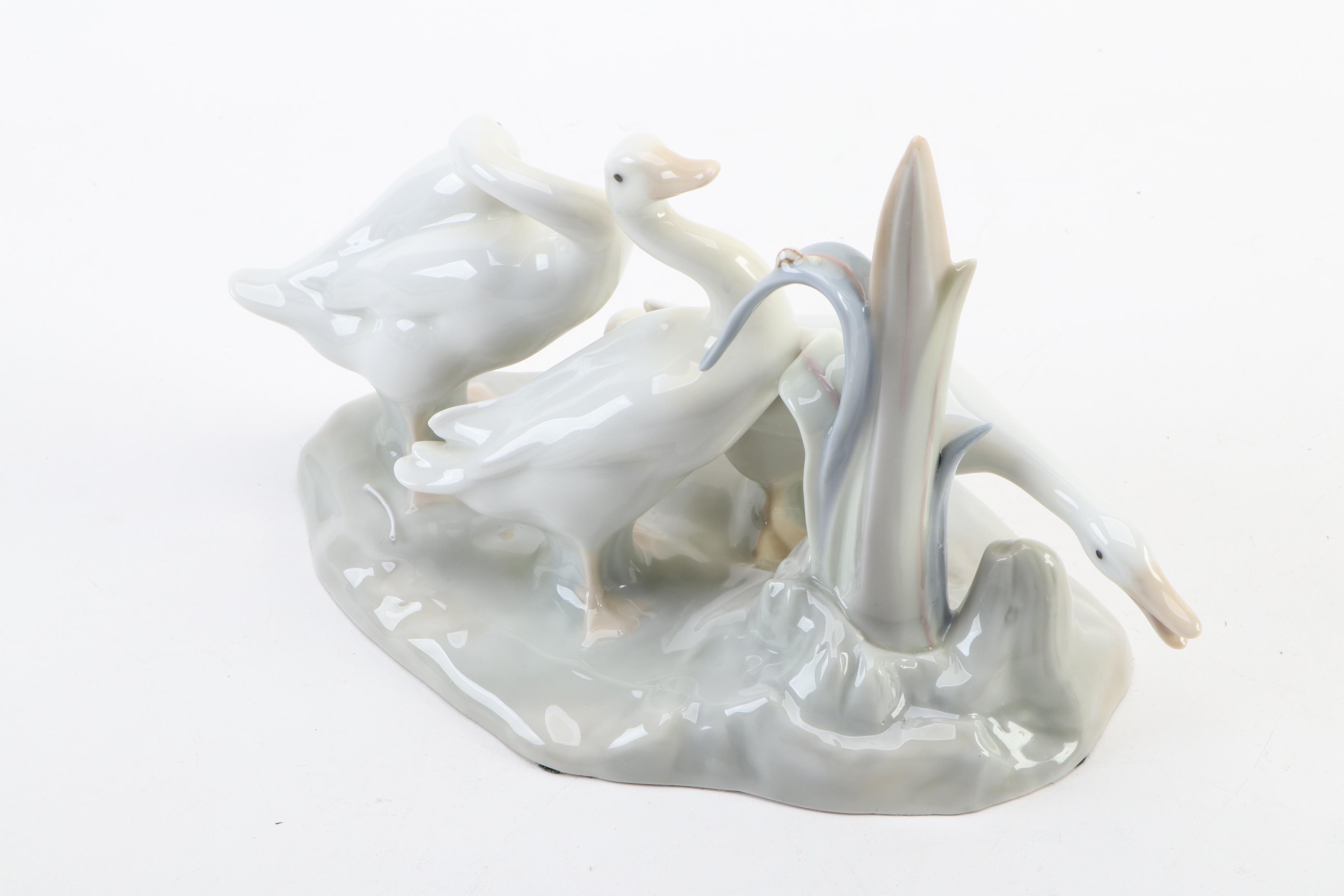 Lladró Spanish Porcelain Geese Figurines, Late 20th Century