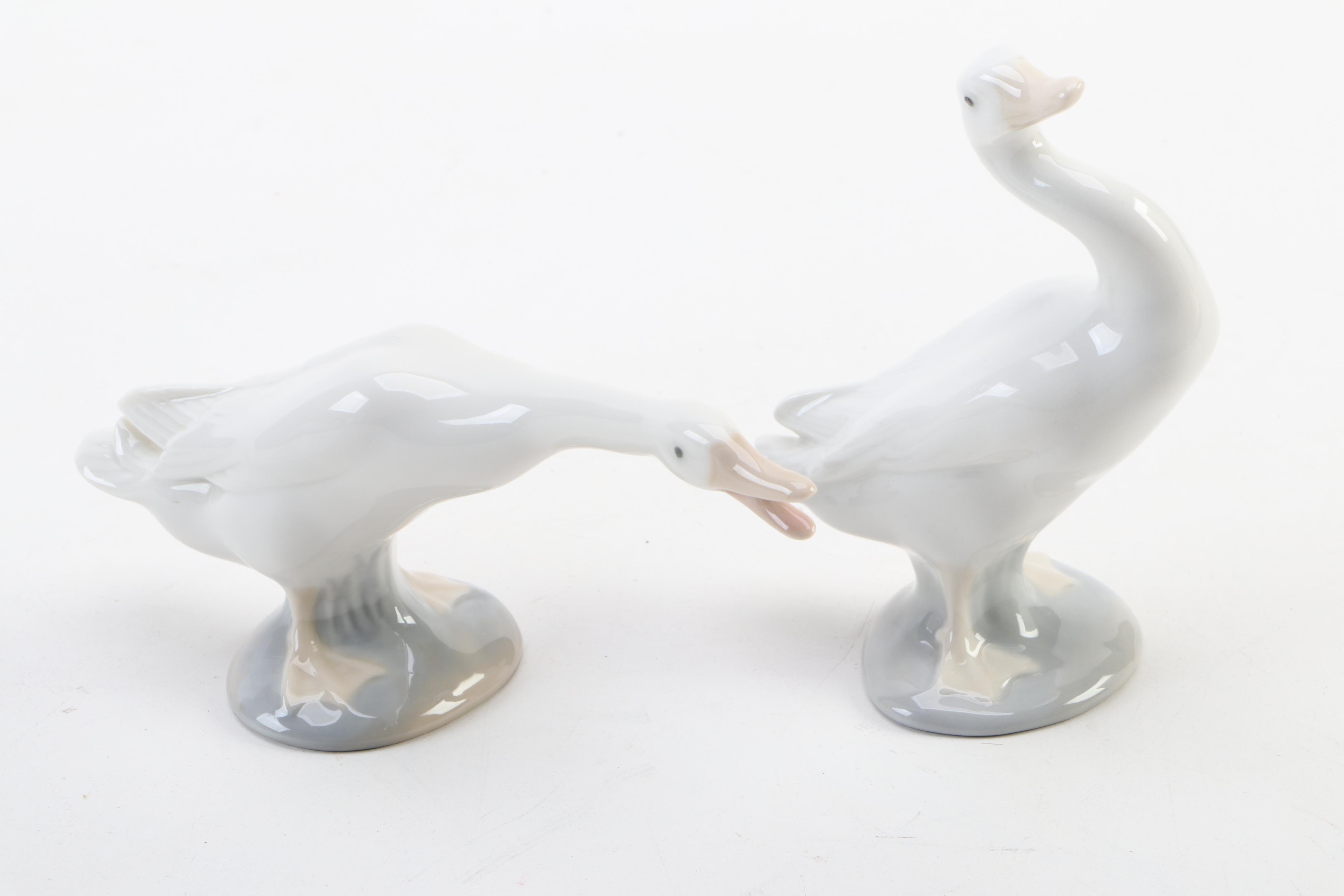Lladró Spanish Porcelain Geese Figurines, Late 20th Century