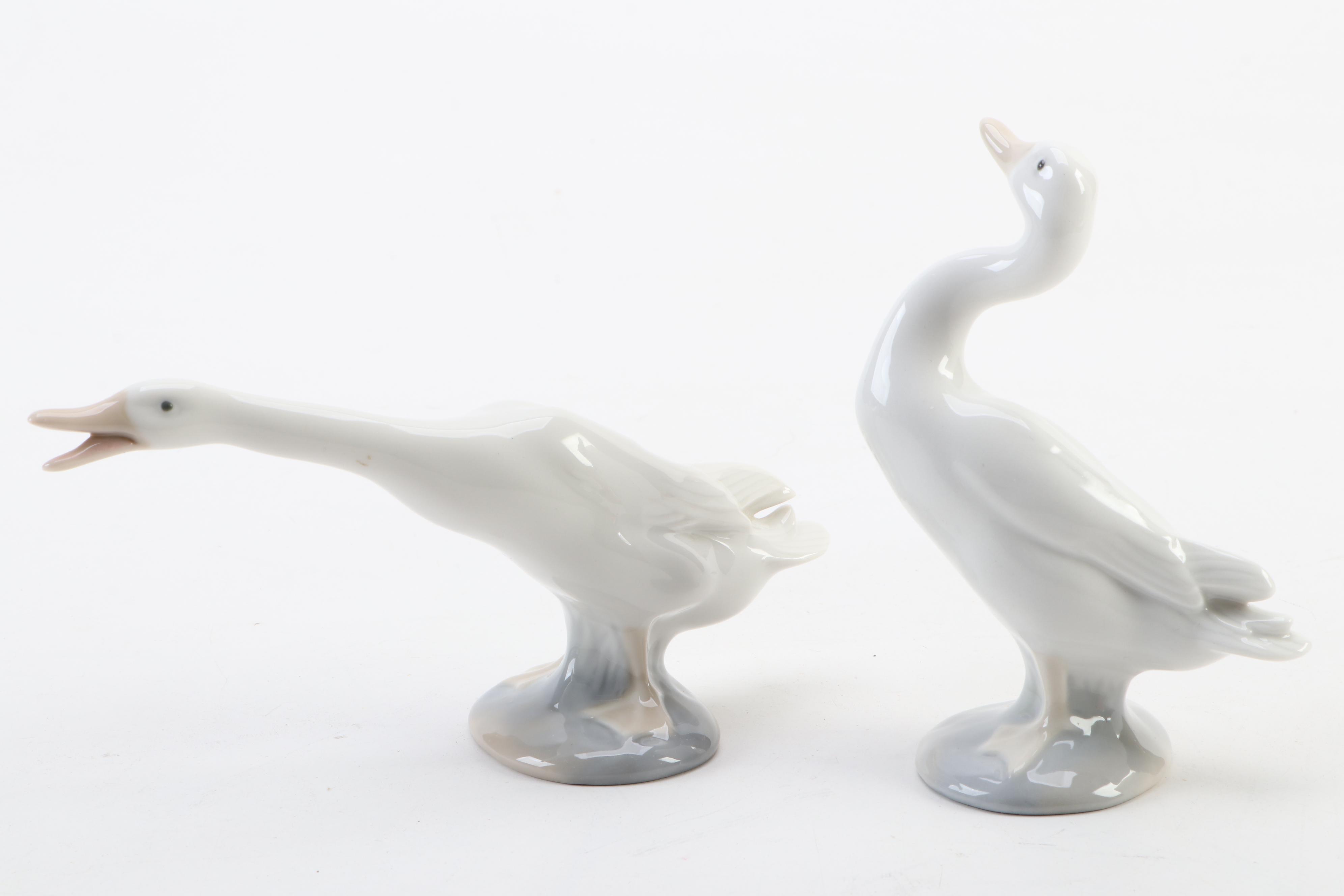 Lladró Spanish Porcelain Geese Figurines, Late 20th Century