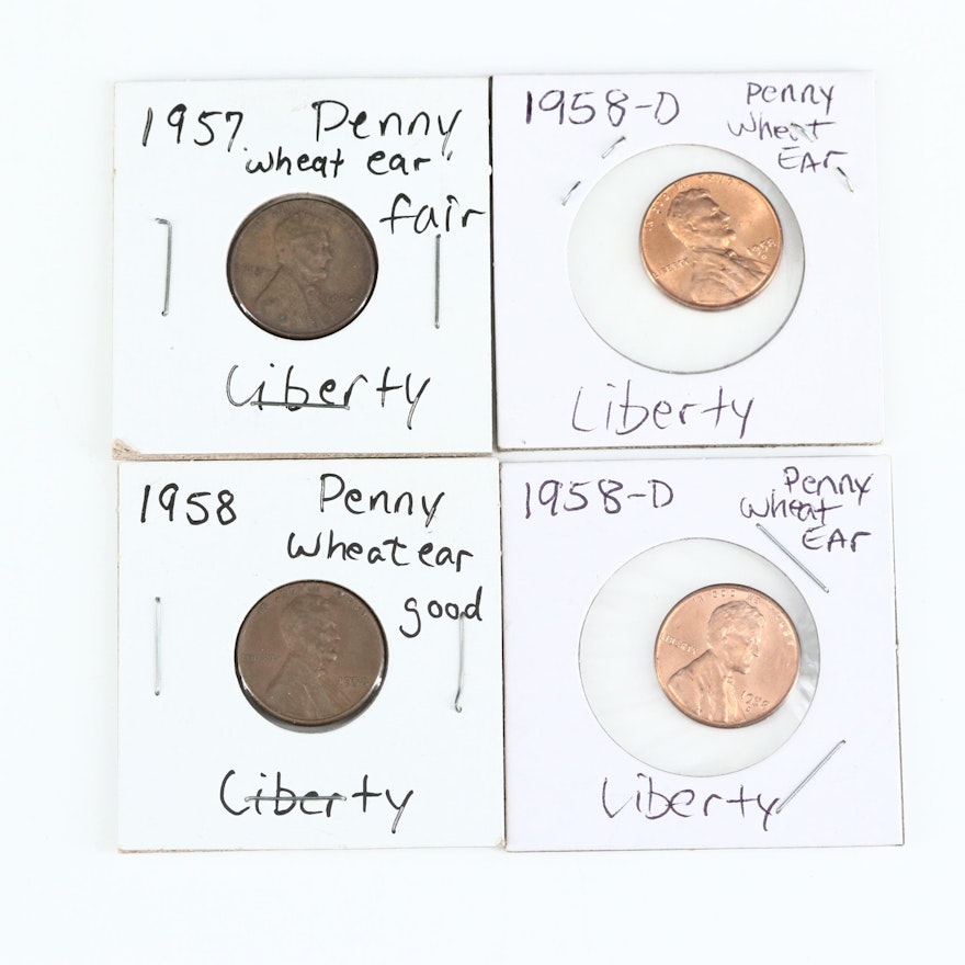 Four Lincoln Wheat Cents, 1957 and 1958
