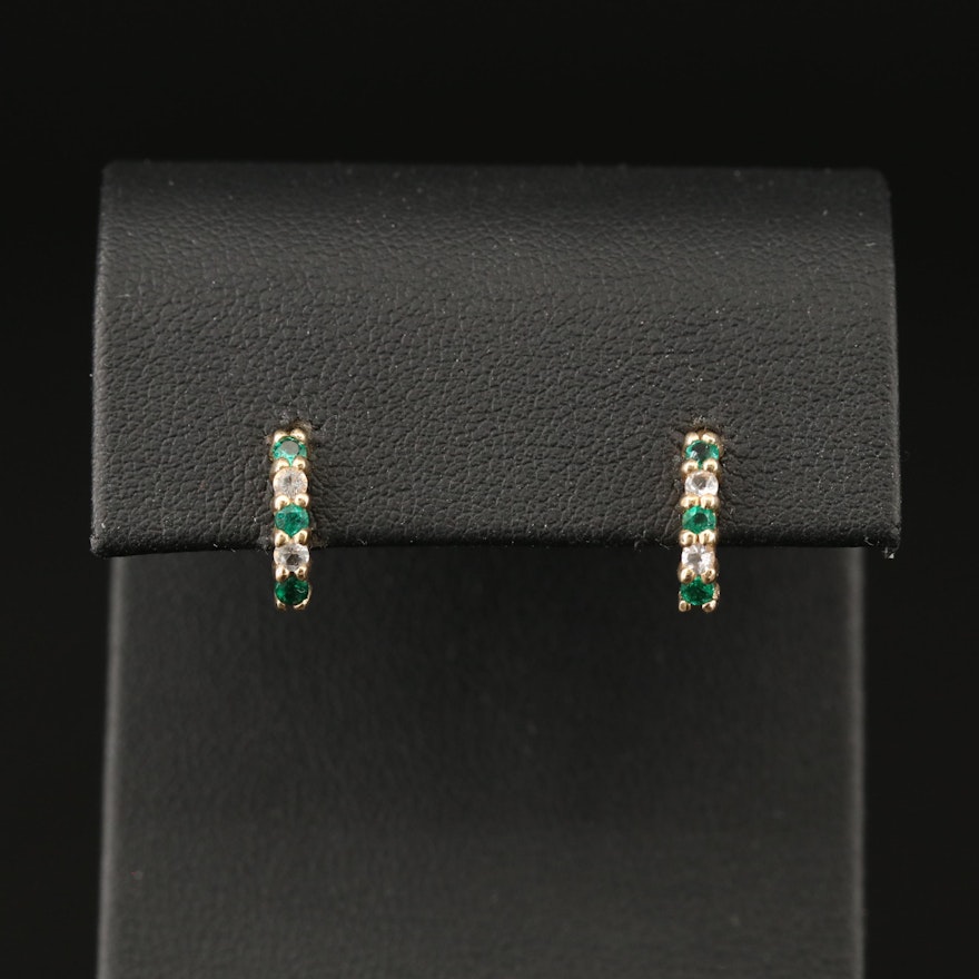 10K Emerald and Topaz J-Hoop Earrings