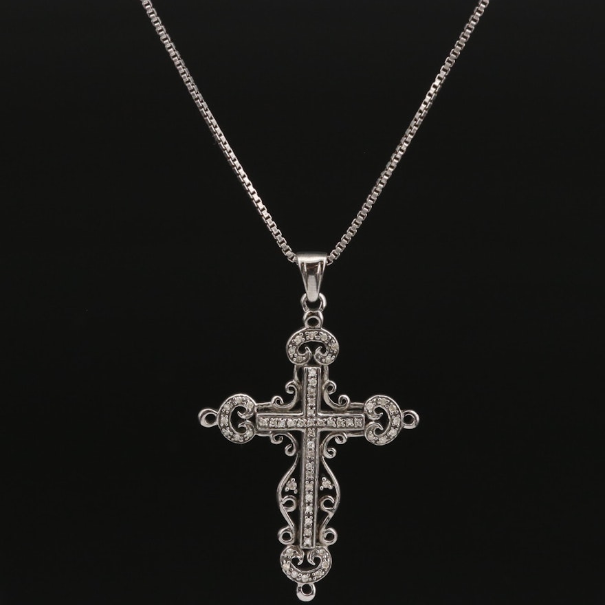 Sterling Silver Diamond Cross Pendant Necklace