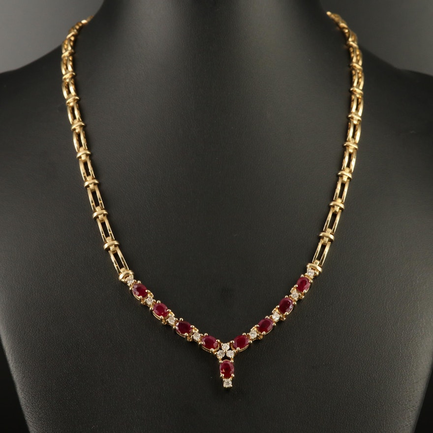 14K Ruby and Diamond Chevron Necklace