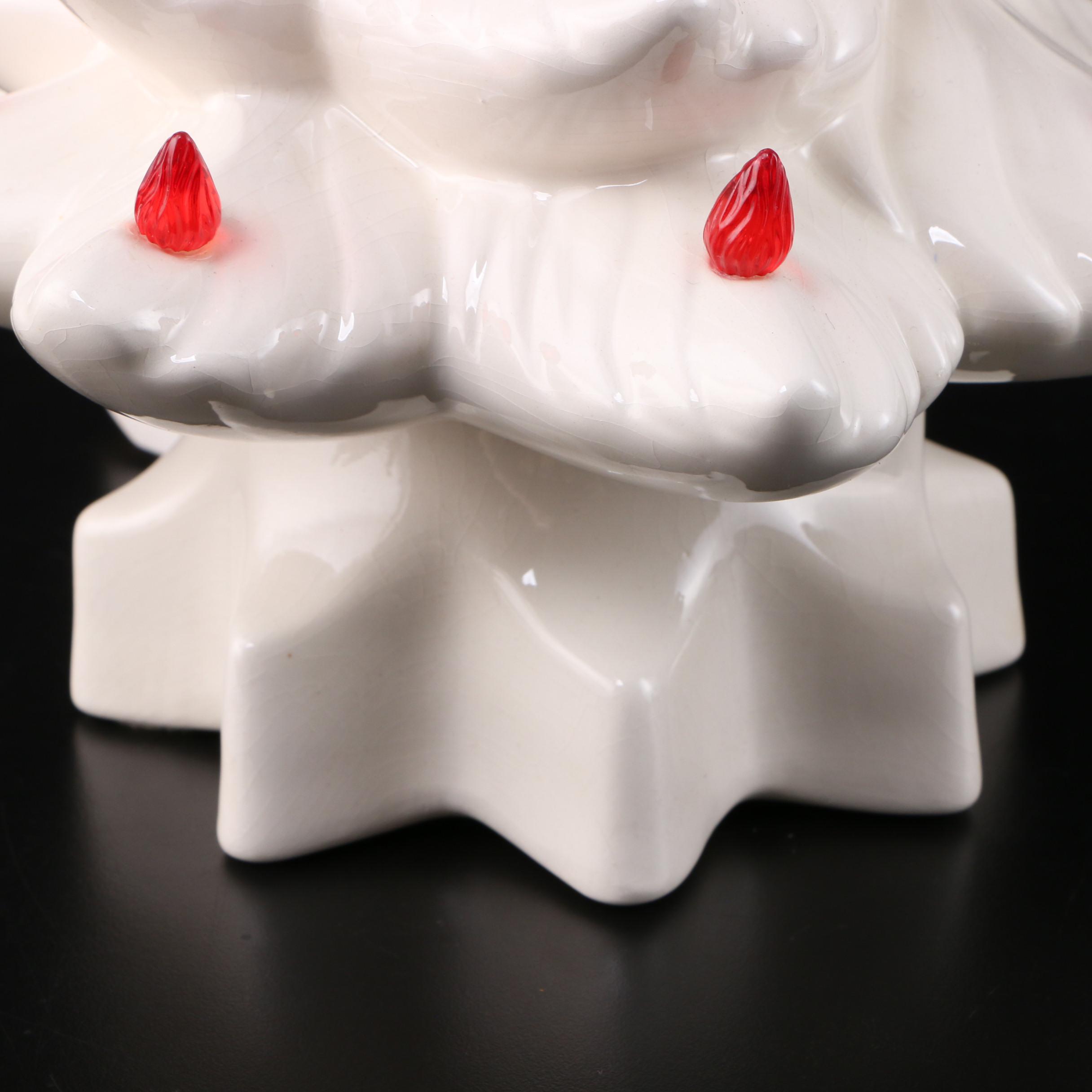 Illuminated White Ceramic Christmas Tree with Red Lights, Mid-Late 20th C.