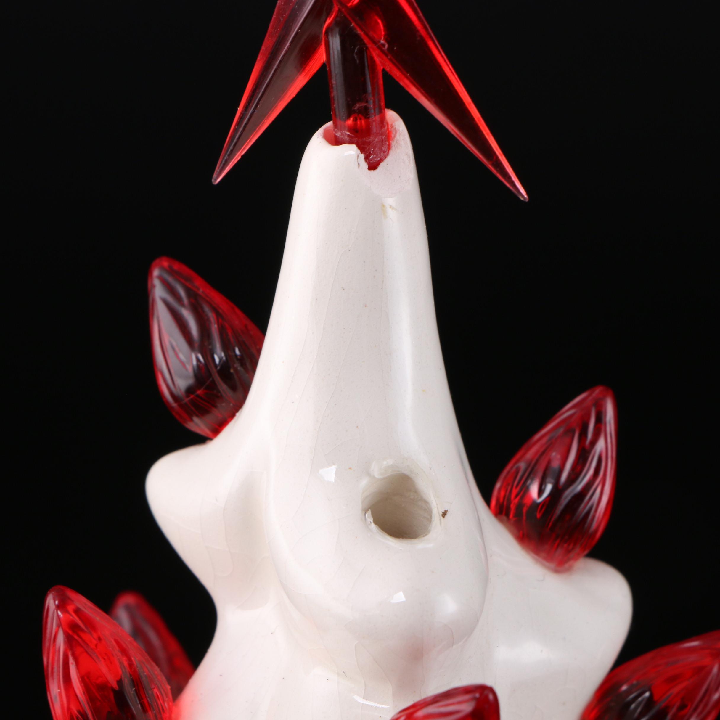 Illuminated White Ceramic Christmas Tree with Red Lights, Mid-Late 20th C.