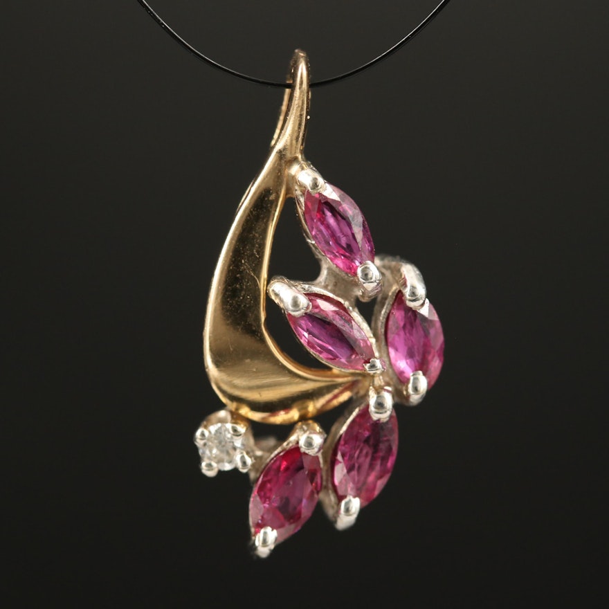 14K Ruby and Diamond Cluster Pendant